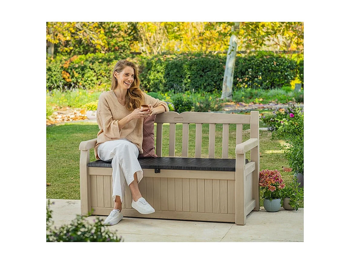 Coffre-banc jardin résine "Bogota" - 265 L - 140 x 60 x 84 cm - Beige