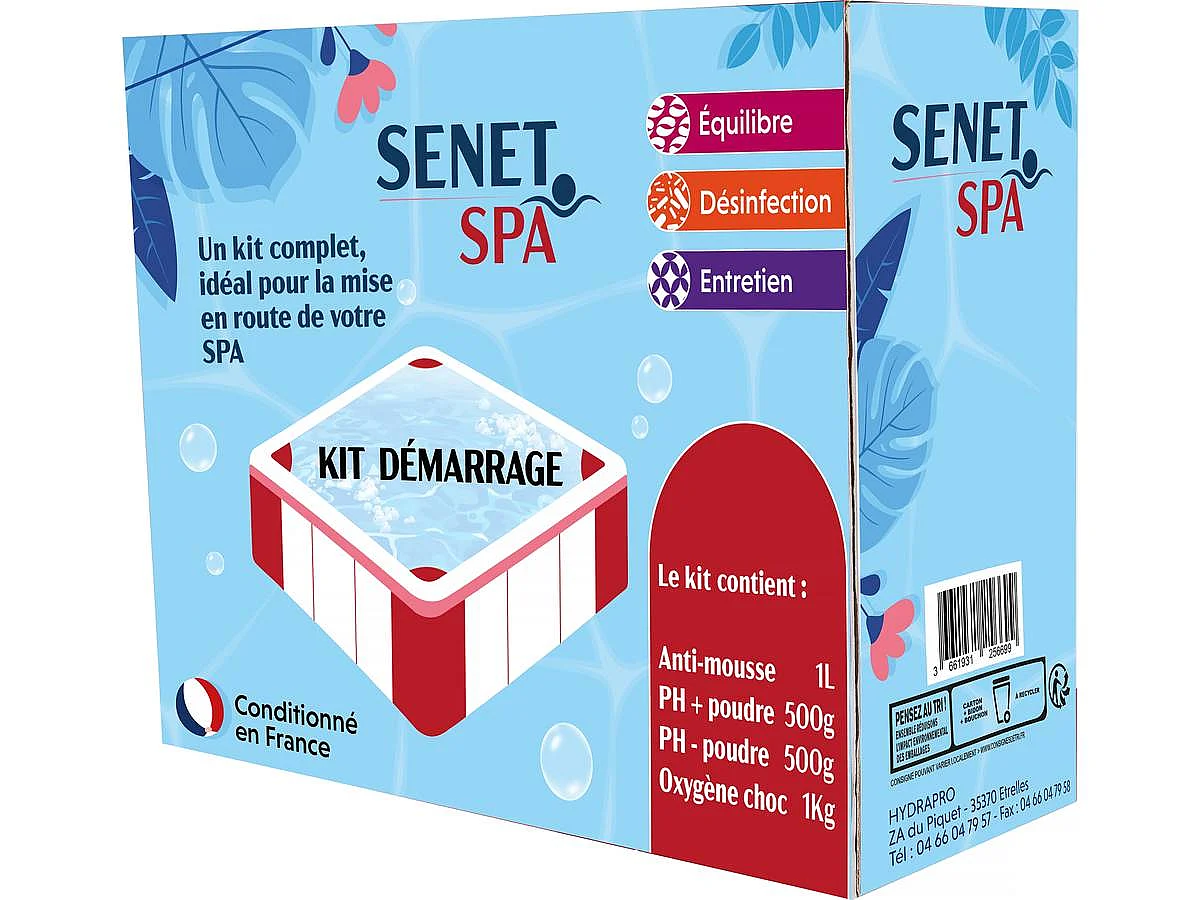 Starterset für Spa "Senet Piscine" mit PH minus und plus, Aktivsauerstoff, Anti-Schaum und pH-Testset