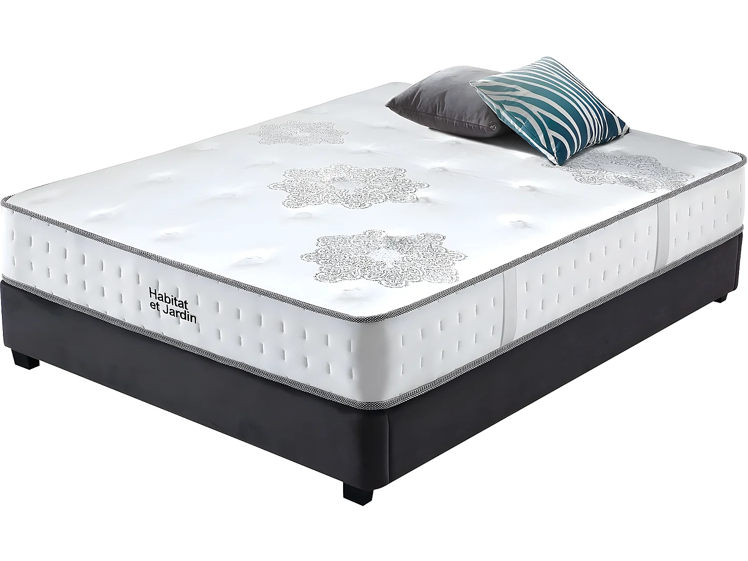 Matelas ressorts et à mémoire de forme "Josey" - 140 x 190 x 25 cm - Blanc / Gris