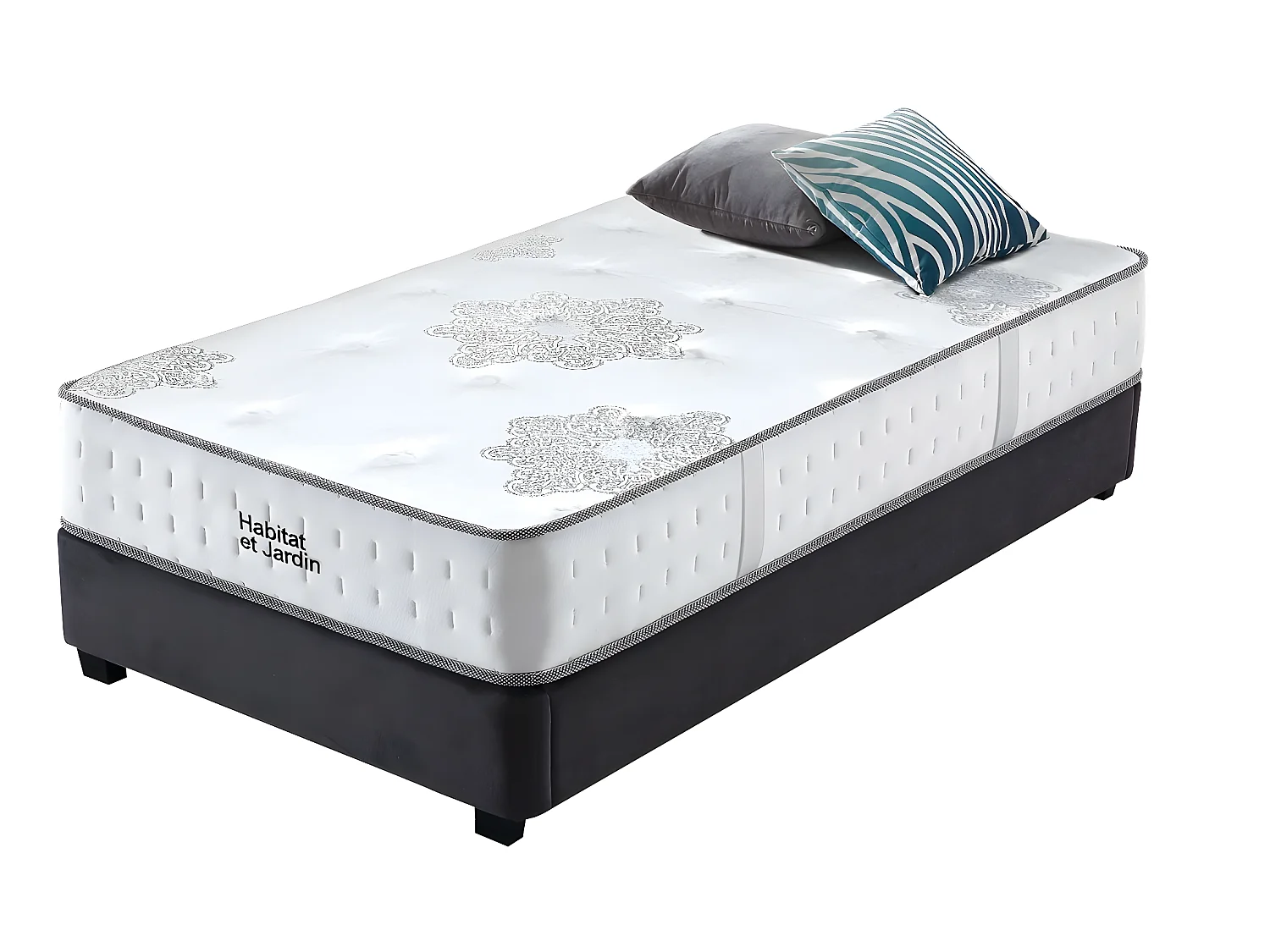 Ingepakte pocketvering en traagschuim matras "Josey" - Wit/Grijs - 90x190x25cm
