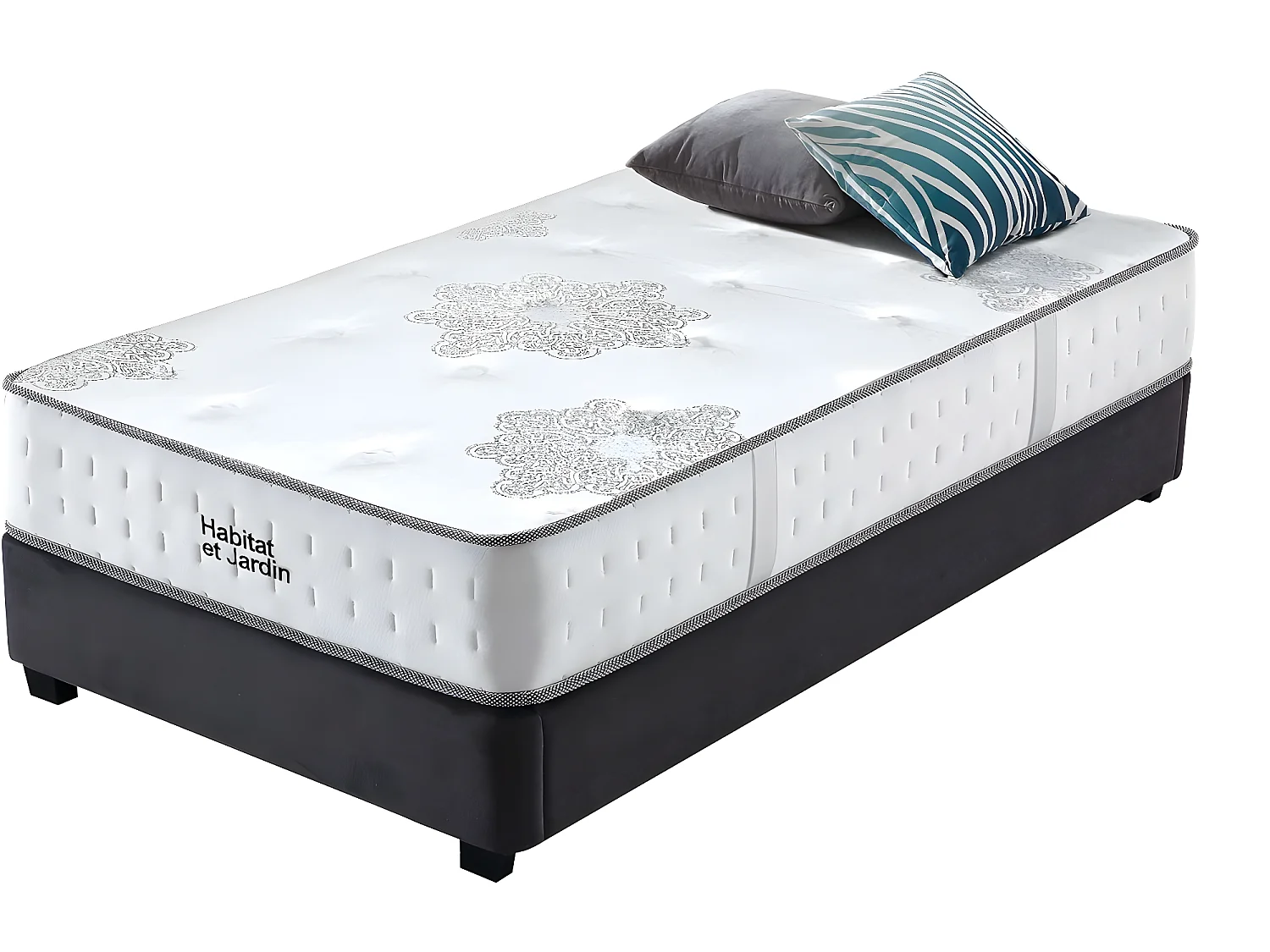 Ingepakte pocketvering en traagschuim matras "Josey" - Wit/Grijs - 90x190x25cm