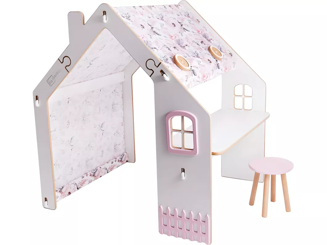 Kauf Unique Kinderspielhaus aus Holz "Bianelli"- mit Schreibtisch - 114 x 93 x 120 cm - Weiß / Rosa