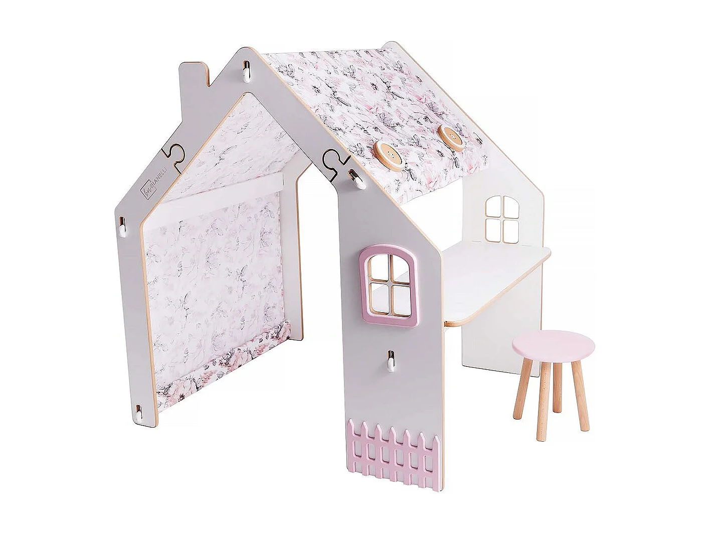 Maisonnette pour enfant en bois "Bianelli" avec bureau - 114 x 93 x 120 cm - Blanc / Rose