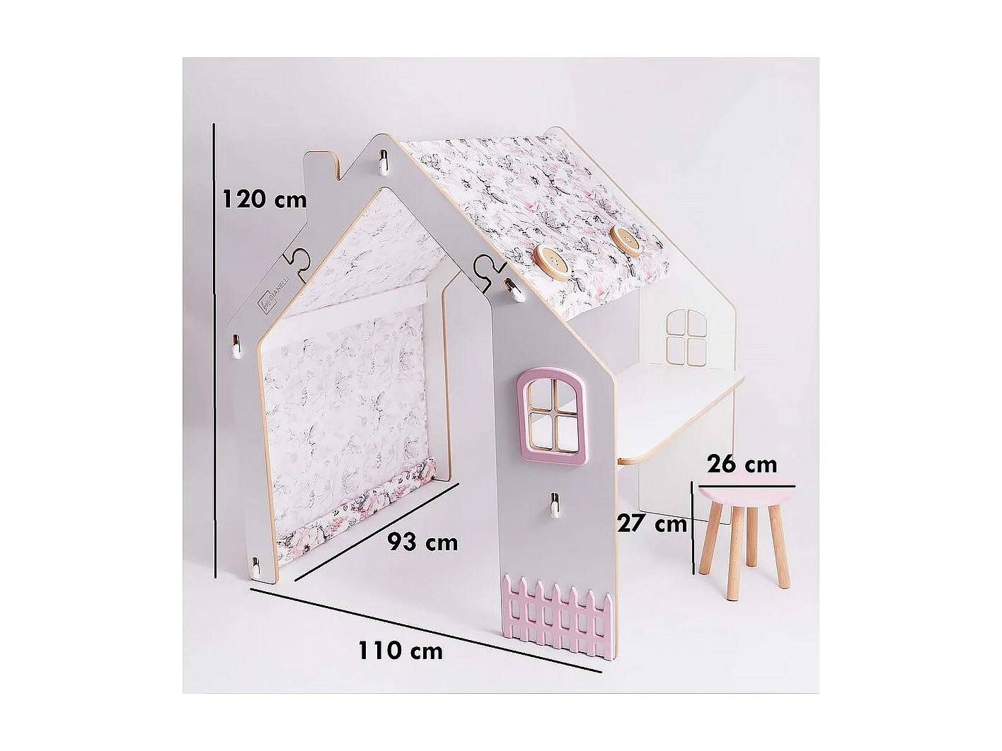 Maisonnette pour enfant en bois "Bianelli" avec bureau - 114 x 93 x 120 cm - Blanc / Rose