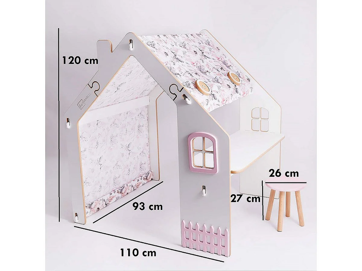 Casinha de Brincar para Crianças em Madeira "Bianelli" com Secretária e Iluminação LED - Branco/Rosa - Design Europeu
