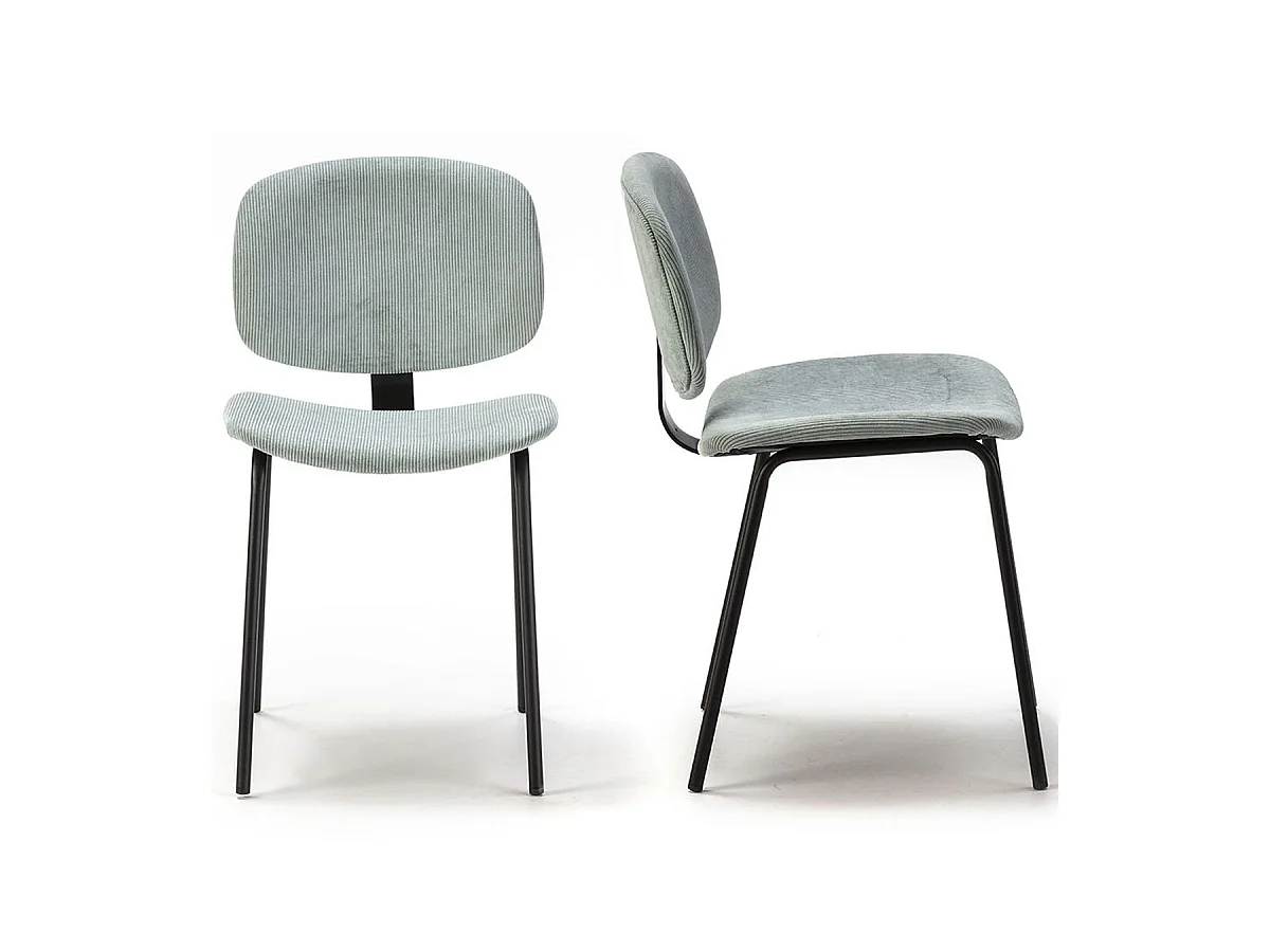 Lot de 2 chaises en velours côtelé aigue-marine piètement noir - Liv