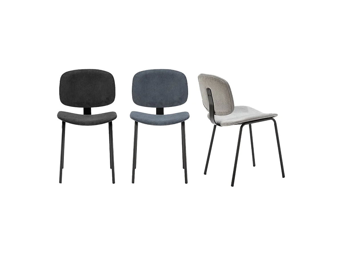 Lot de 2 chaises en velours côtelé aigue-marine piètement noir - Liv