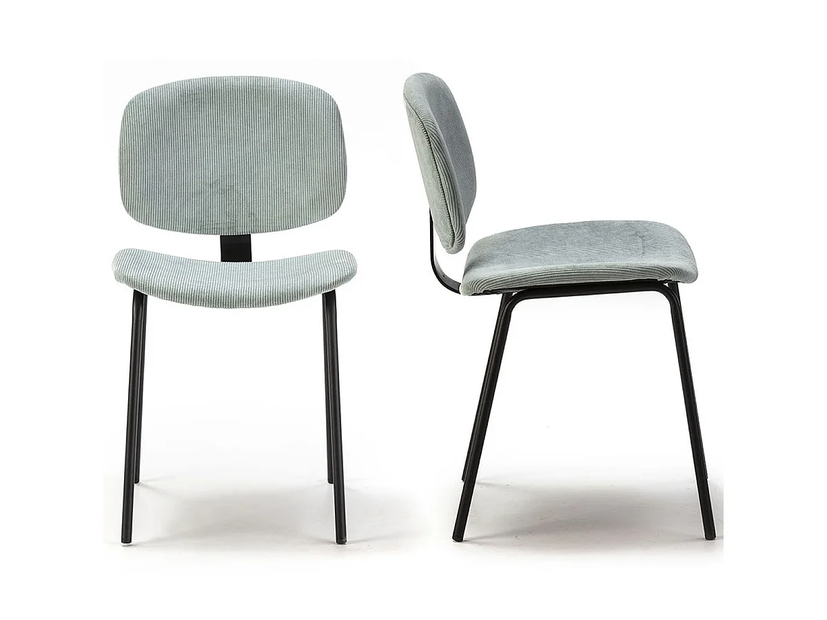 Lot de 2 chaises en velours côtelé aigue-marine piètement noir - Liv