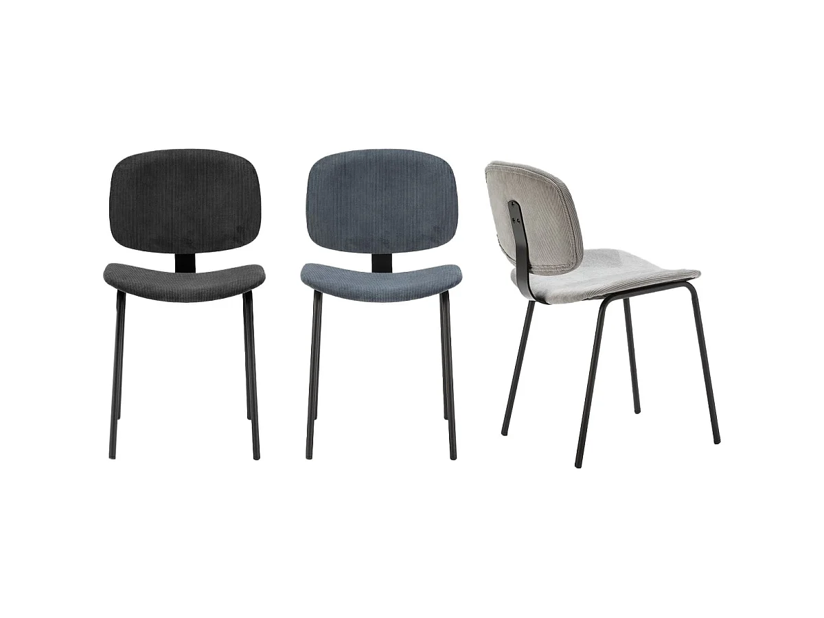 Lot de 2 chaises en velours côtelé aigue-marine piètement noir - Liv