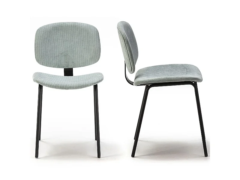 Lot de 2 chaises en velours côtelé aigue-marine piètement noir - Liv