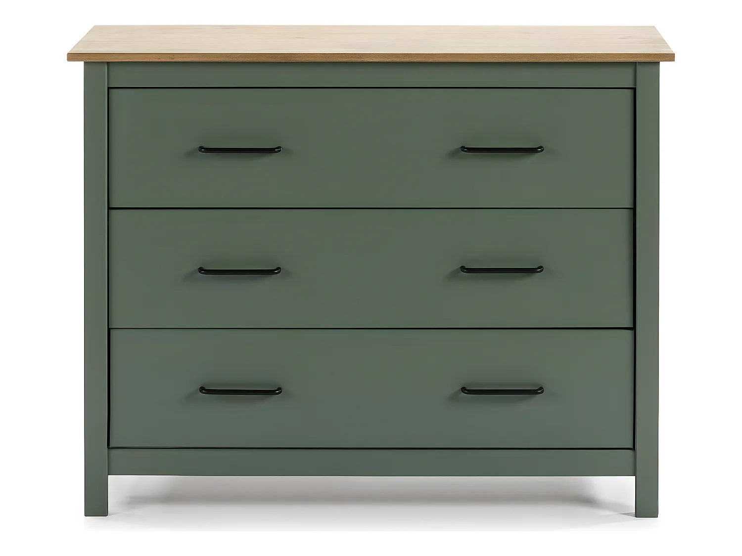 Commode 3 tiroirs en bois massif vert L100xH80 cm - Ida