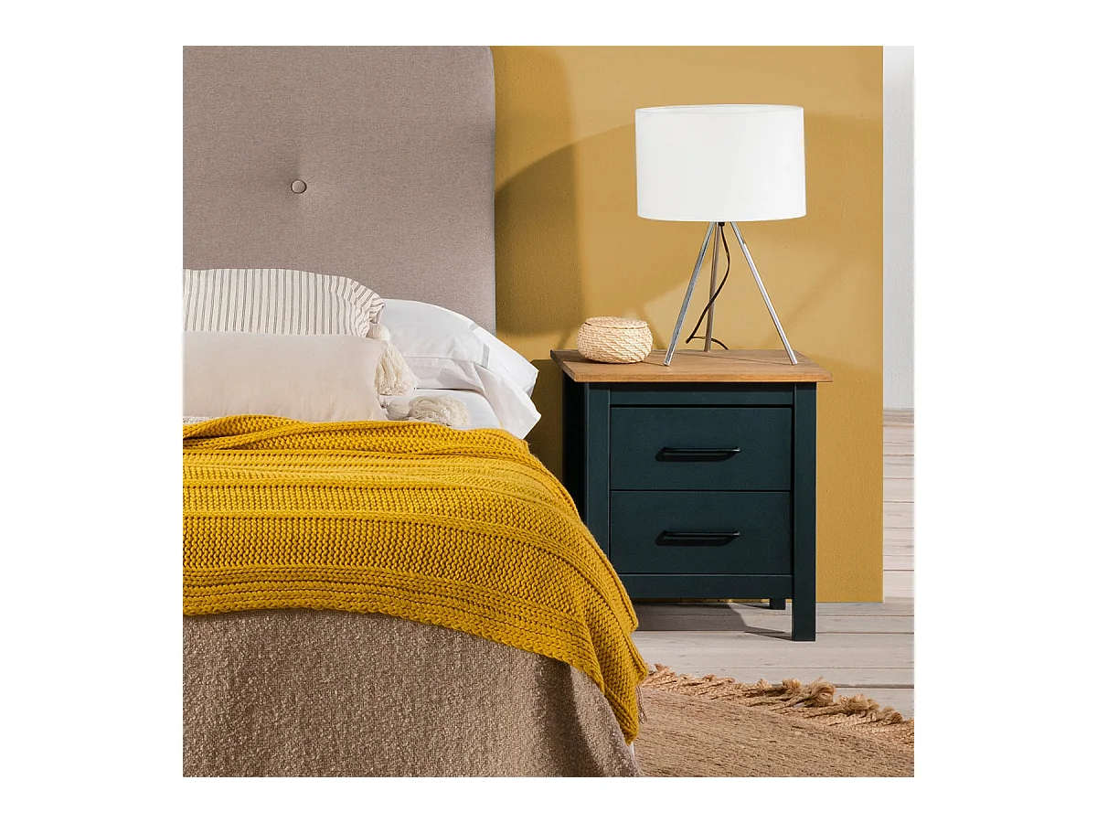 Table de chevet en bois massif bleu L46xH49,5 cm - Ida