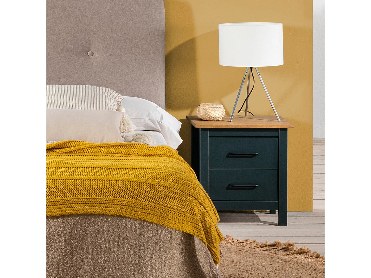 Table de chevet en bois massif bleu L46xH49,5 cm - Ida