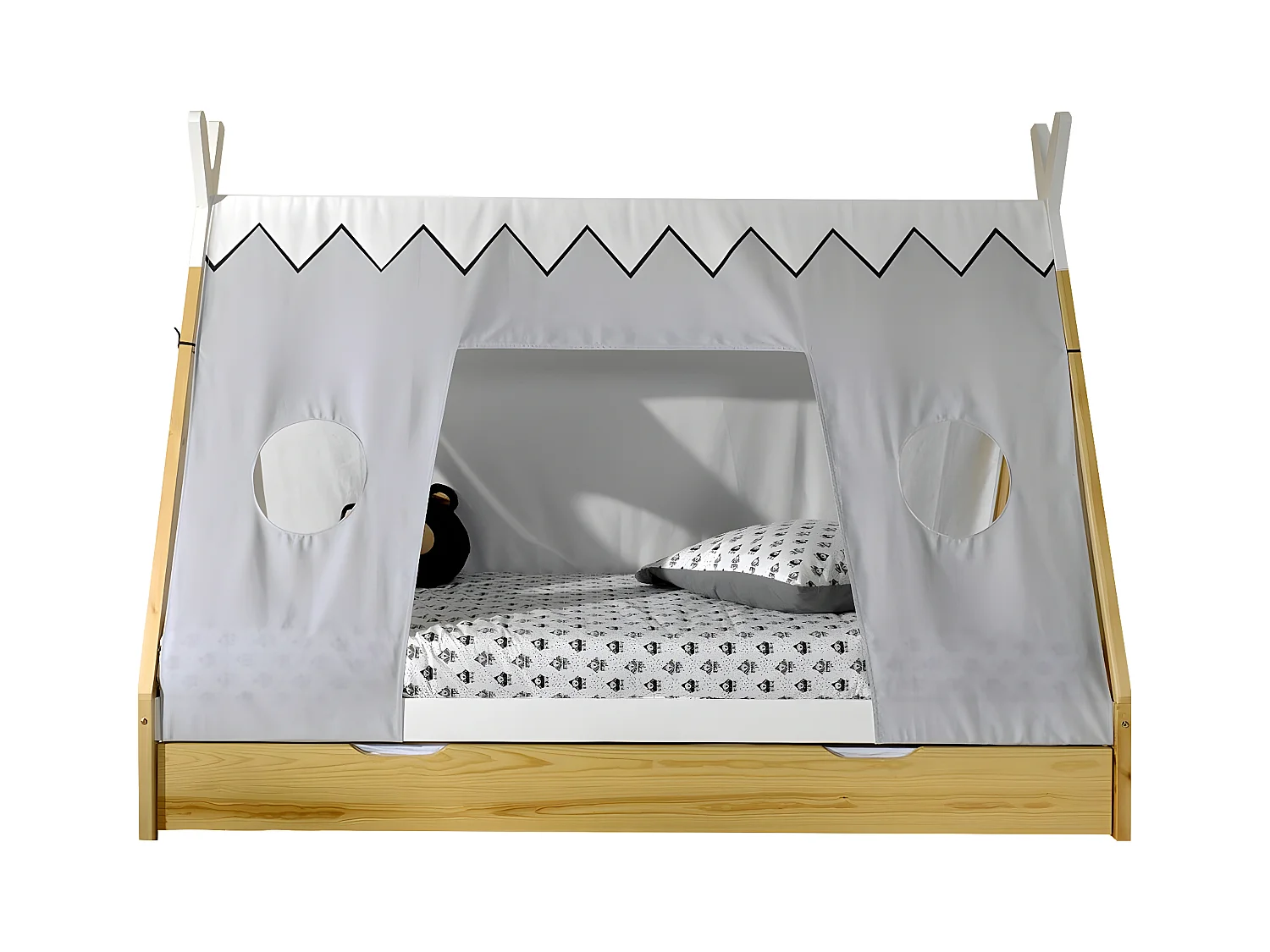 FLITT - Lit 90x200cm Forme Tipi avec Tiroir Pin et Toile