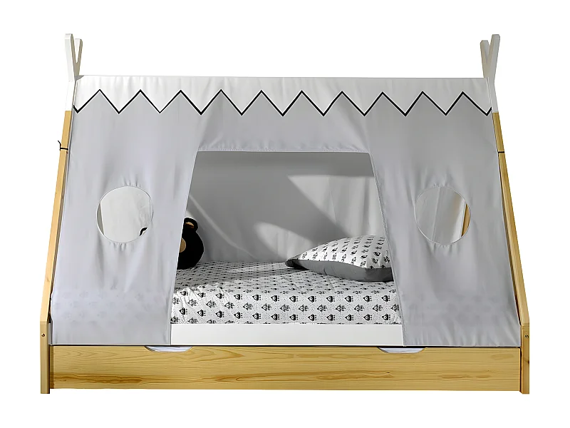 FLITT - Lit 90x200cm Forme Tipi avec Tiroir Pin et Toile
