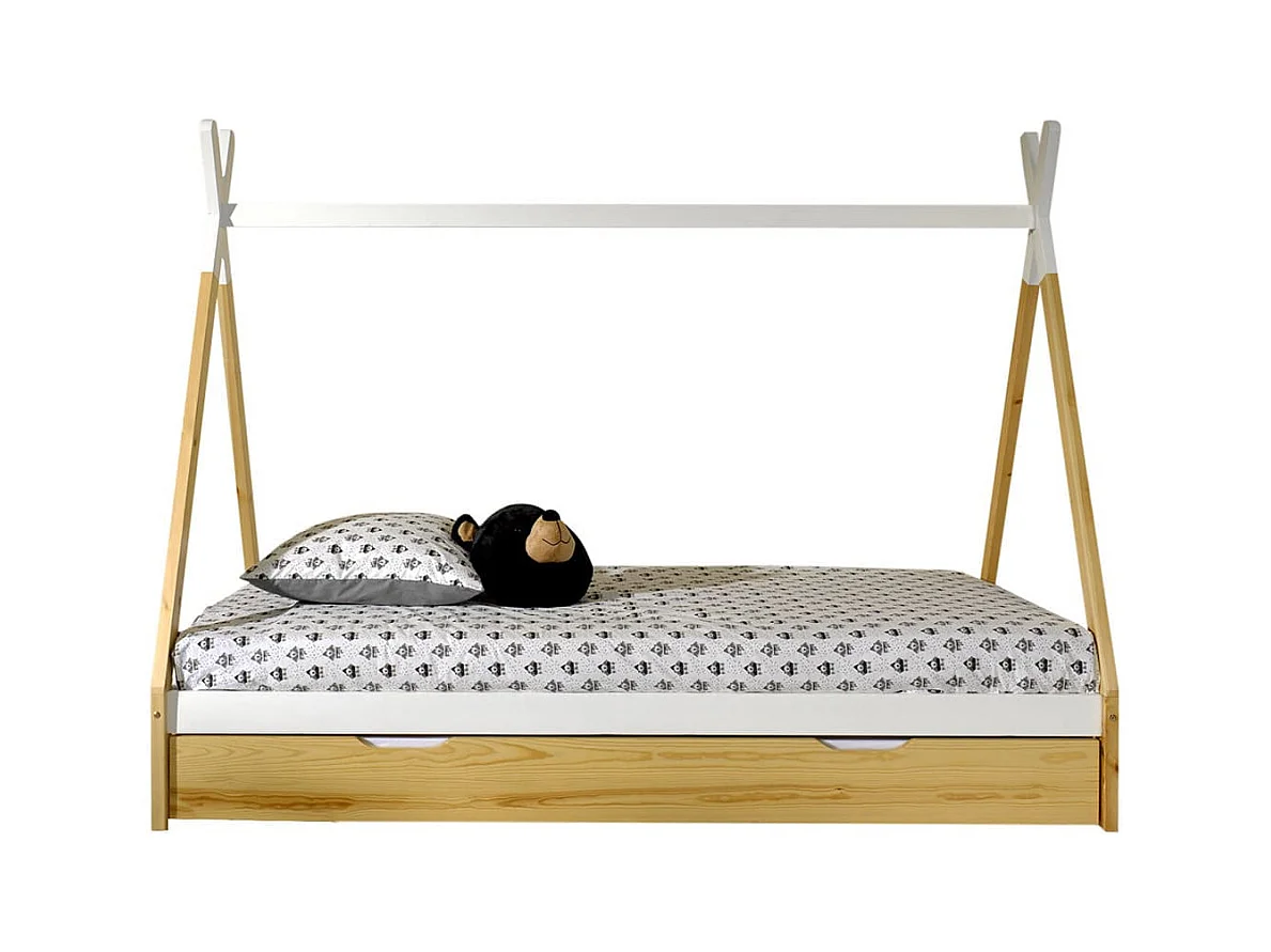 FLITT - Lit 90x200cm Forme Tipi avec Tiroir Pin