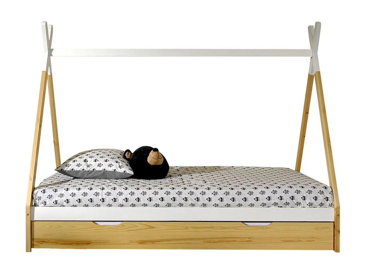 FLITT - Lit 90x200cm Forme Tipi avec Tiroir Pin