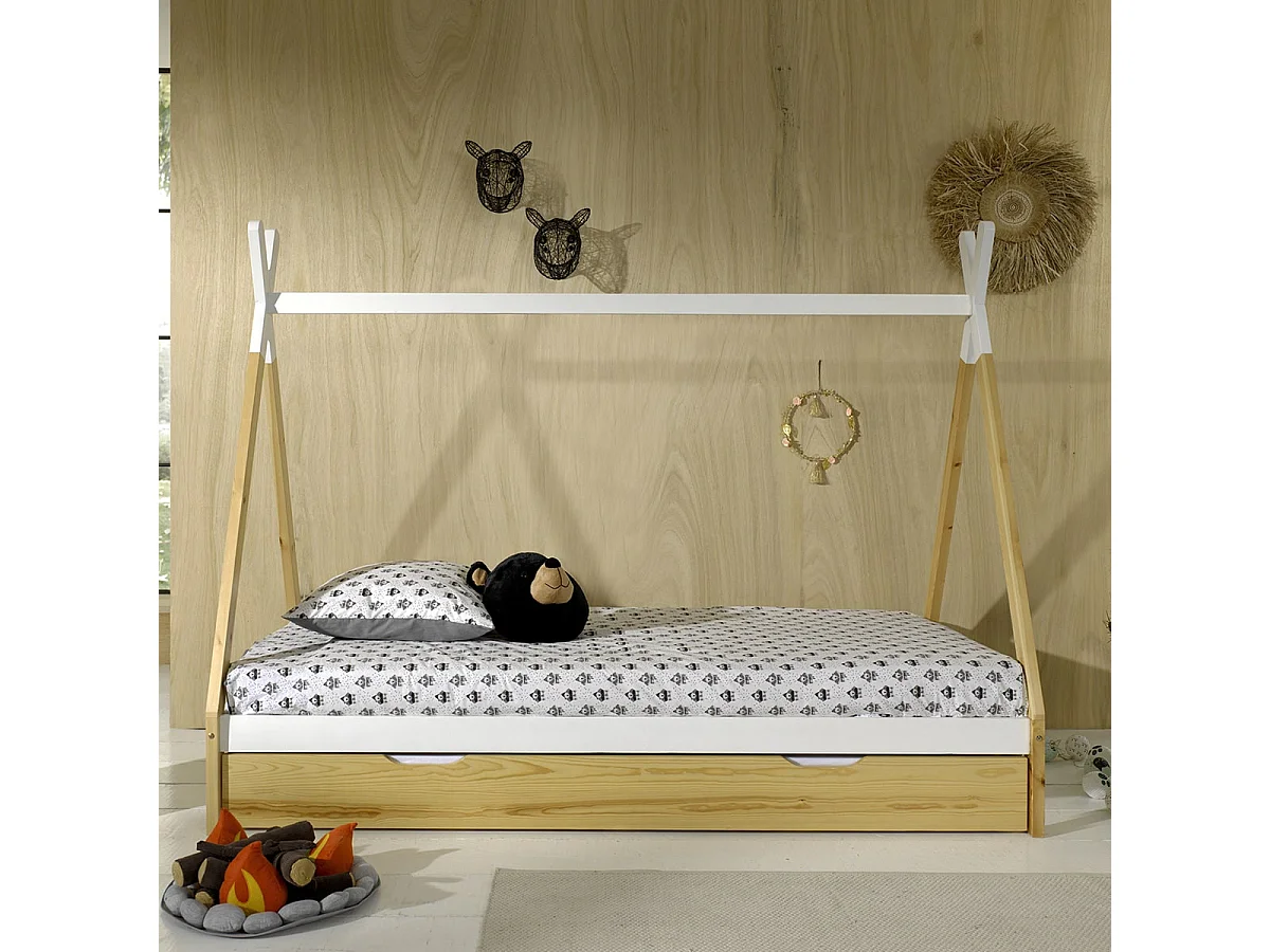 FLITT - Lit 90x200cm Forme Tipi avec Tiroir Pin