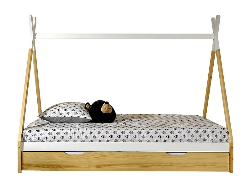 FLITT - Lit 90x200cm Forme Tipi avec Tiroir Pin