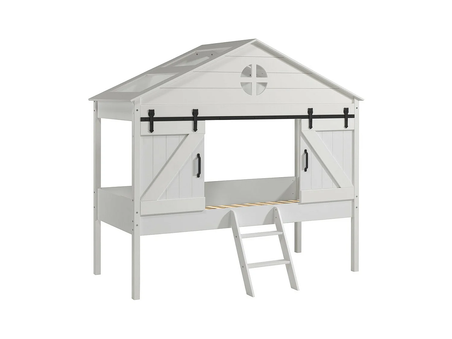 MAGGIE - Lit Cabane Surélevé 90x200cm Type Grange avec Sommier