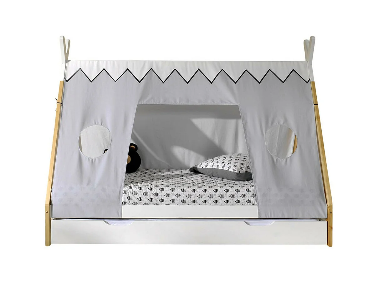 FLITT - Lit 90x200cm Forme Tipi avec Tiroir Blanc et Toile