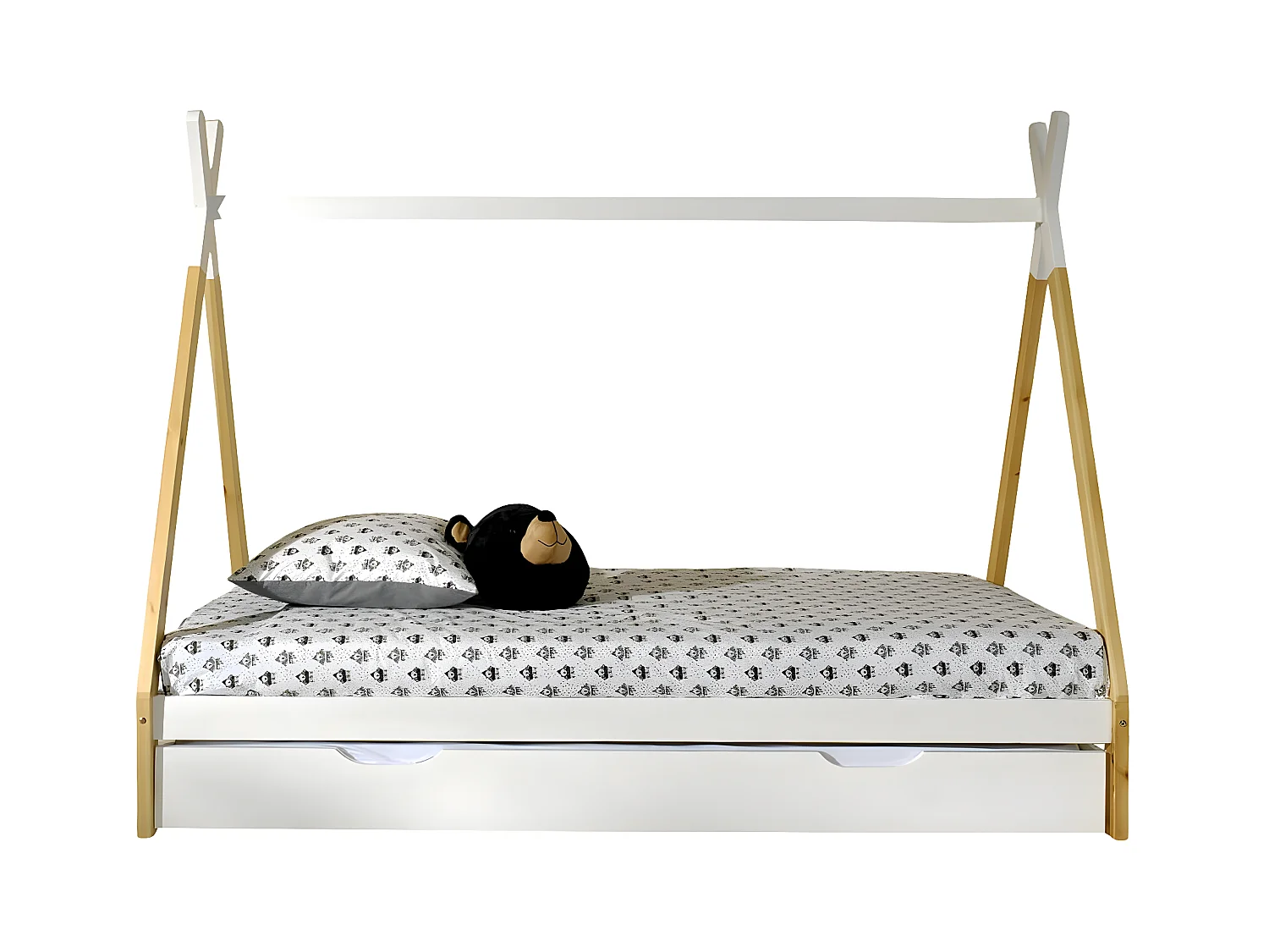 FLITT - Lit 90x200cm Forme Tipi avec Tiroir Blanc