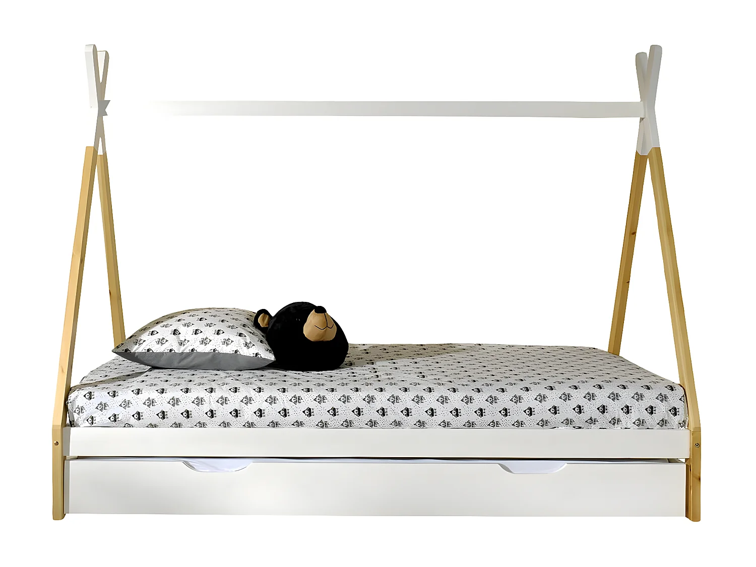 FLITT - Lit 90x200cm Forme Tipi avec Tiroir Blanc