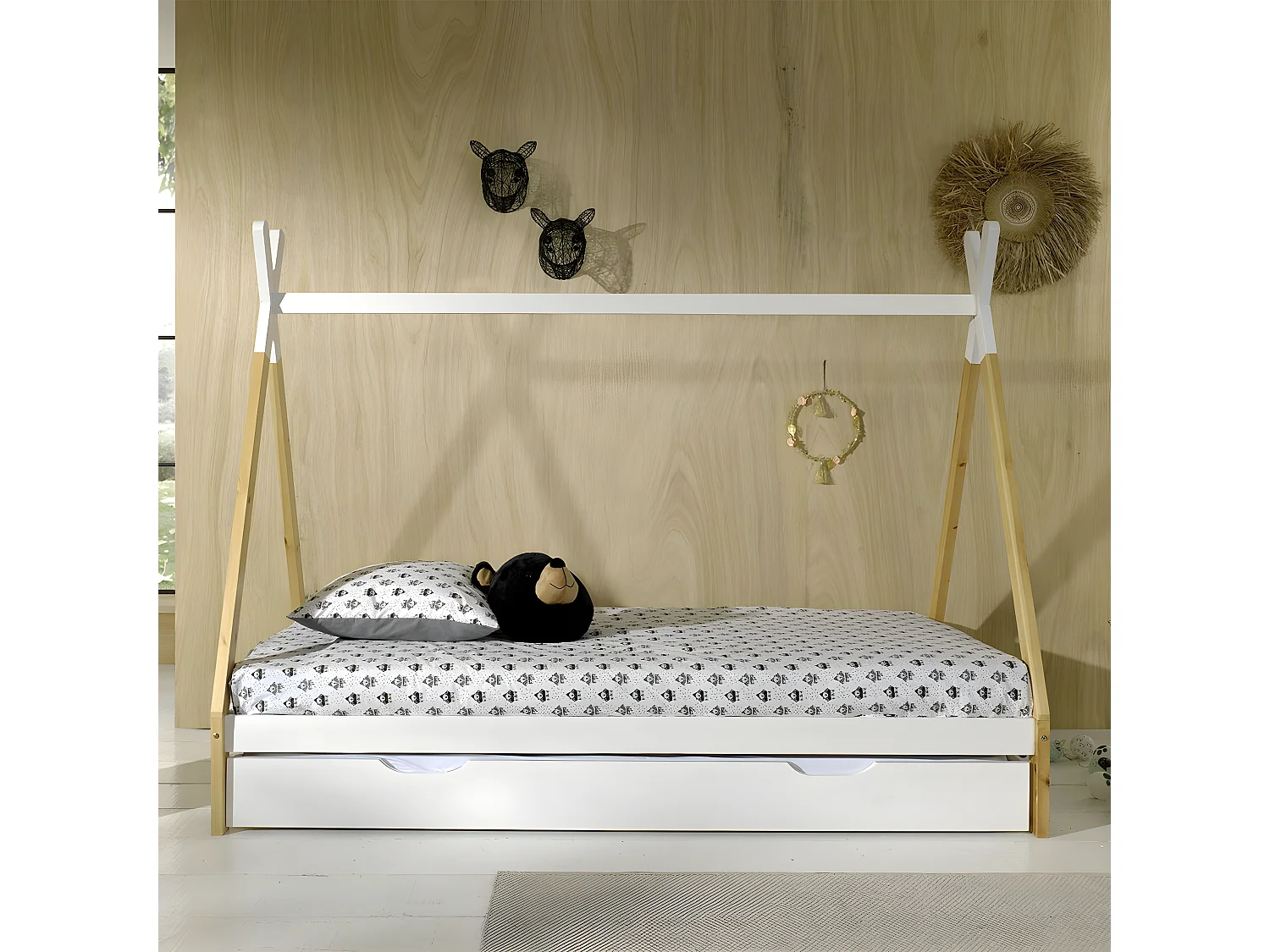 FLITT - Lit 90x200cm Forme Tipi avec Tiroir Blanc