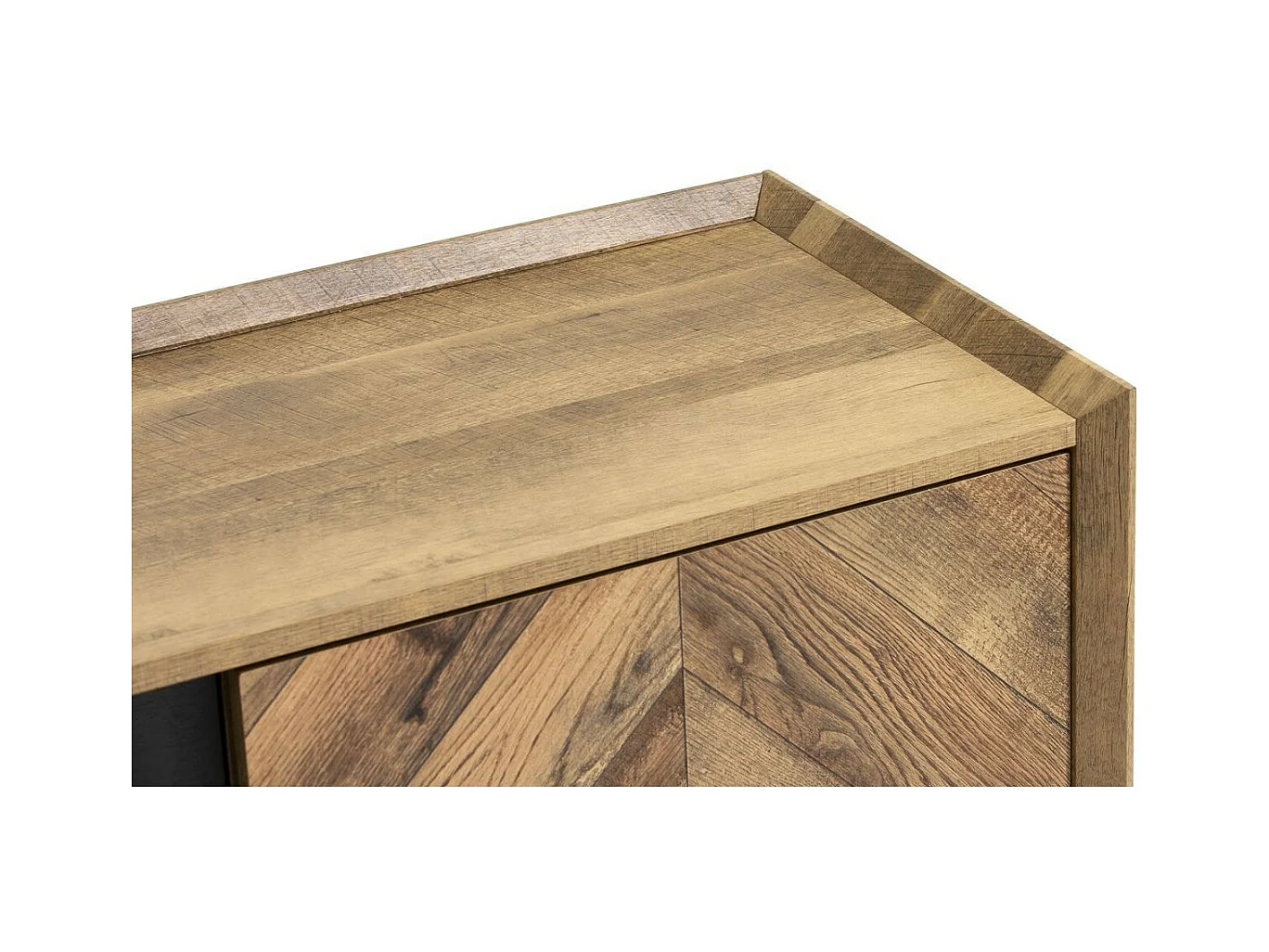 Meuble TV 2 portes 2 tiroirs effet chêne à chevrons / noir 147 cm - Mario