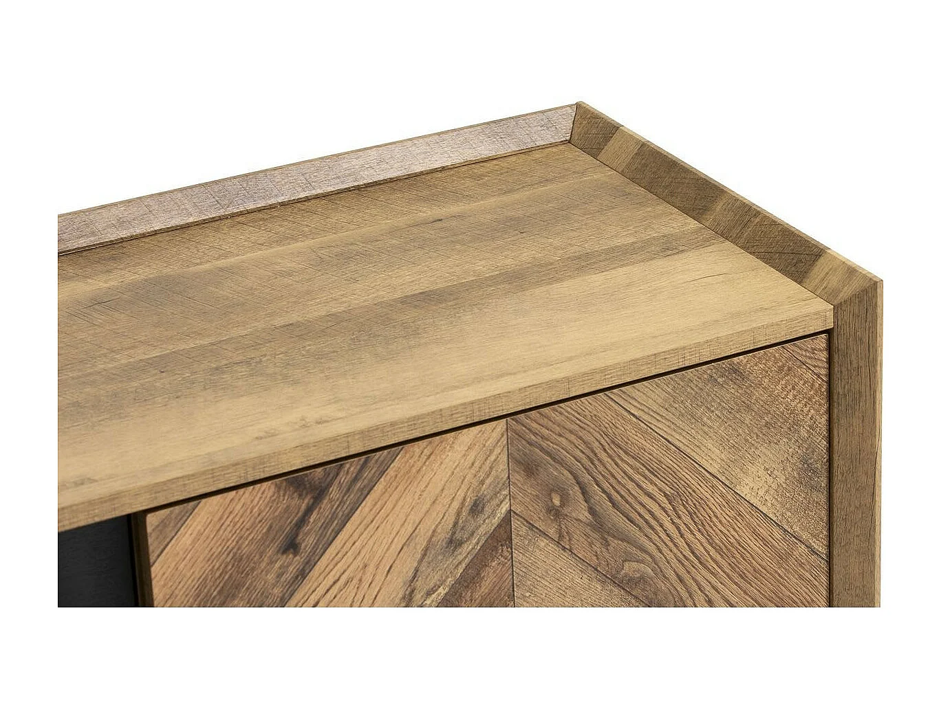 Meuble TV 2 portes 2 tiroirs effet chêne à chevrons / noir 147 cm - Mario