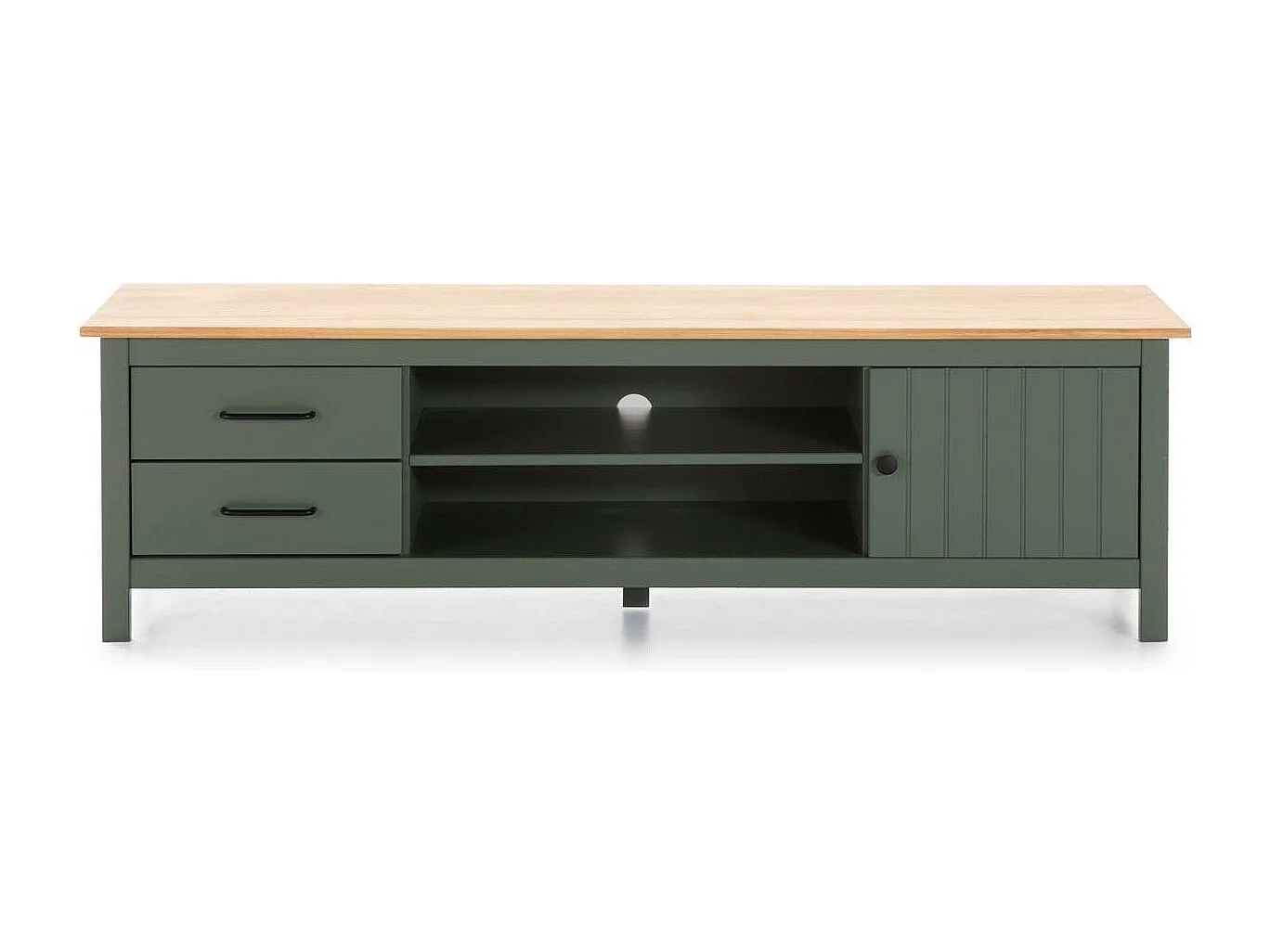 Meuble TV 1 porte 2 tiroirs en bois massif vert L158xH47 cm - Ida