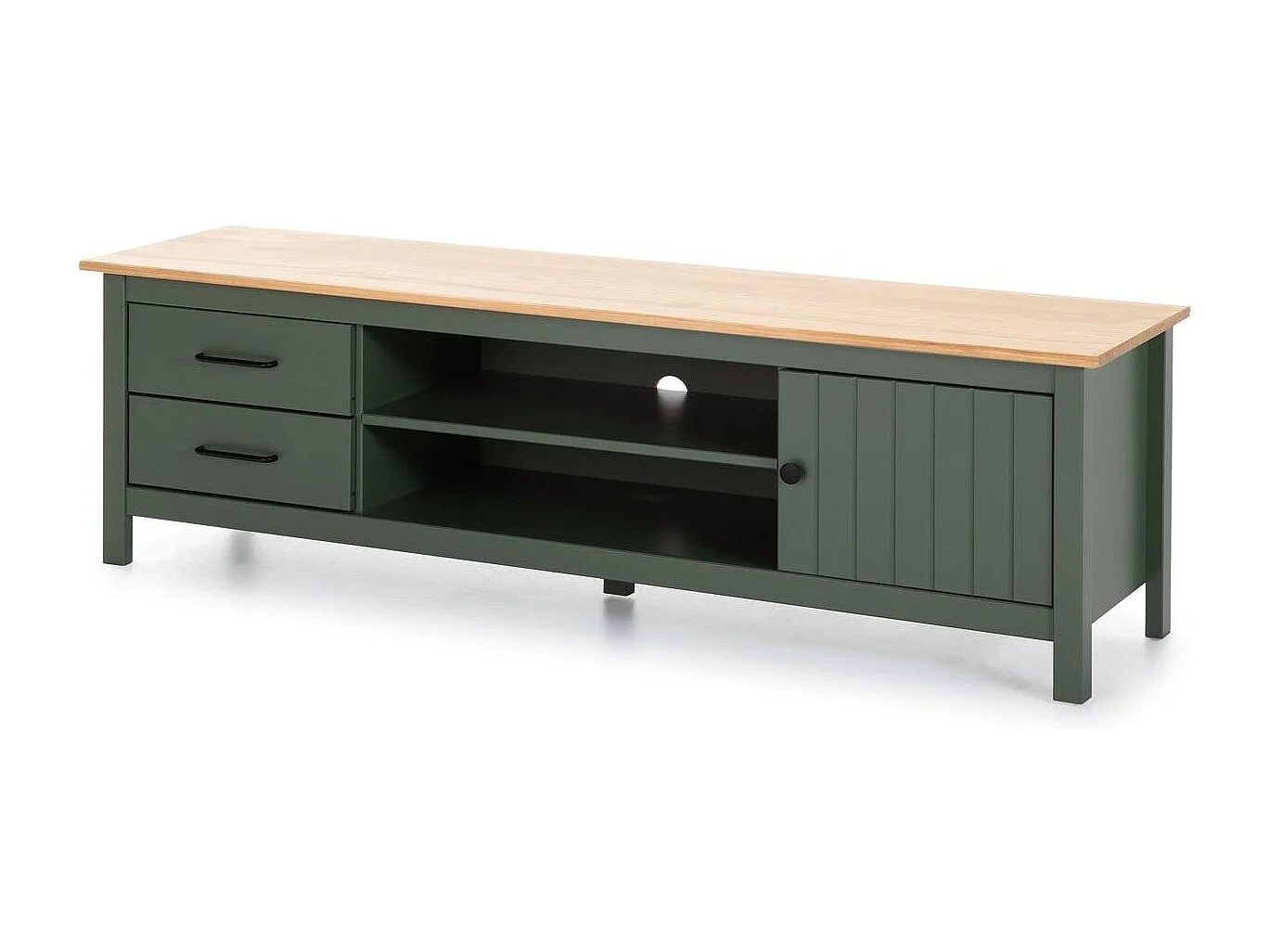Meuble TV 1 porte 2 tiroirs en bois massif vert L158xH47 cm - Ida