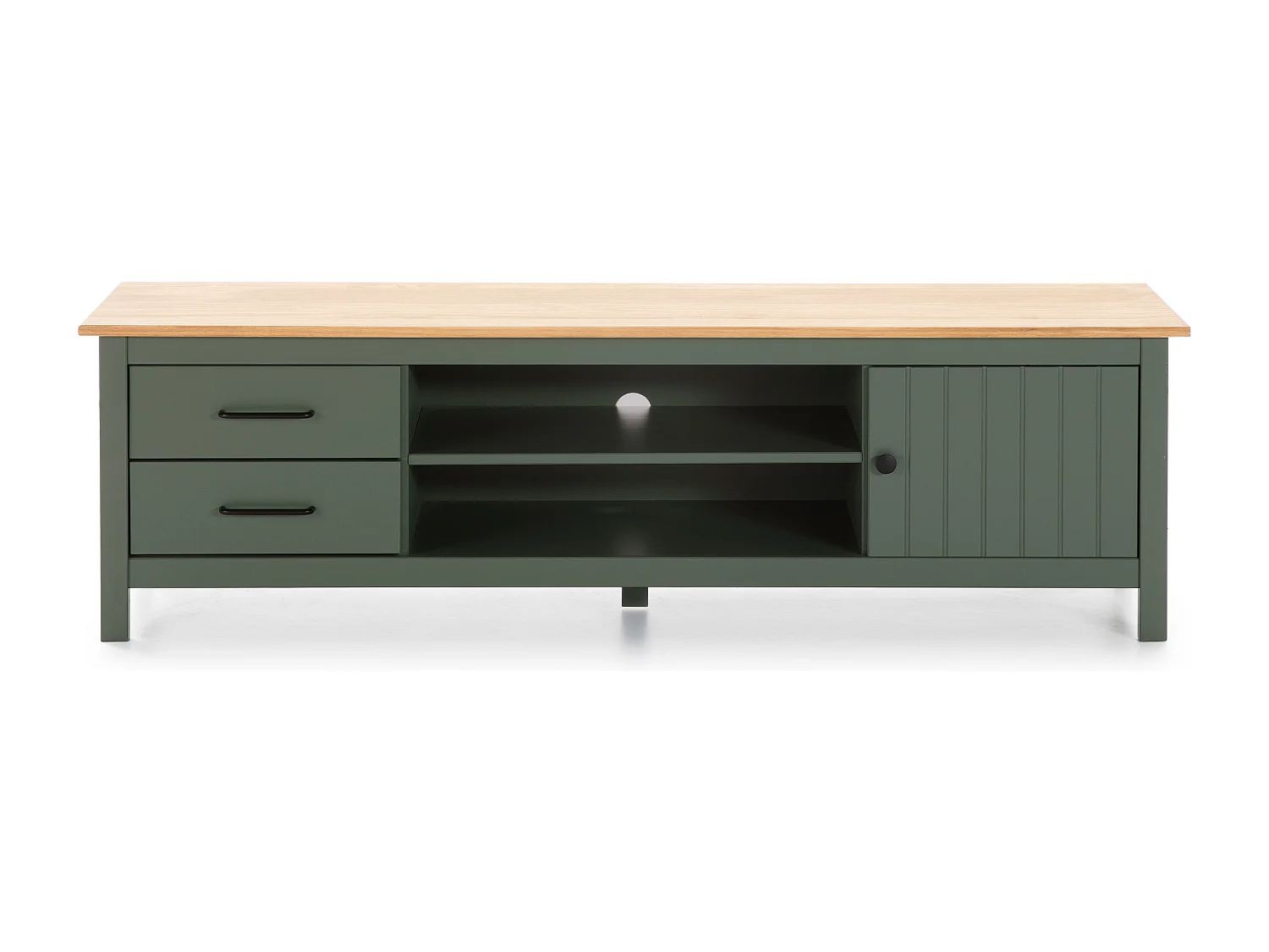 Meuble TV 1 porte 2 tiroirs en bois massif vert L158xH47 cm - Ida