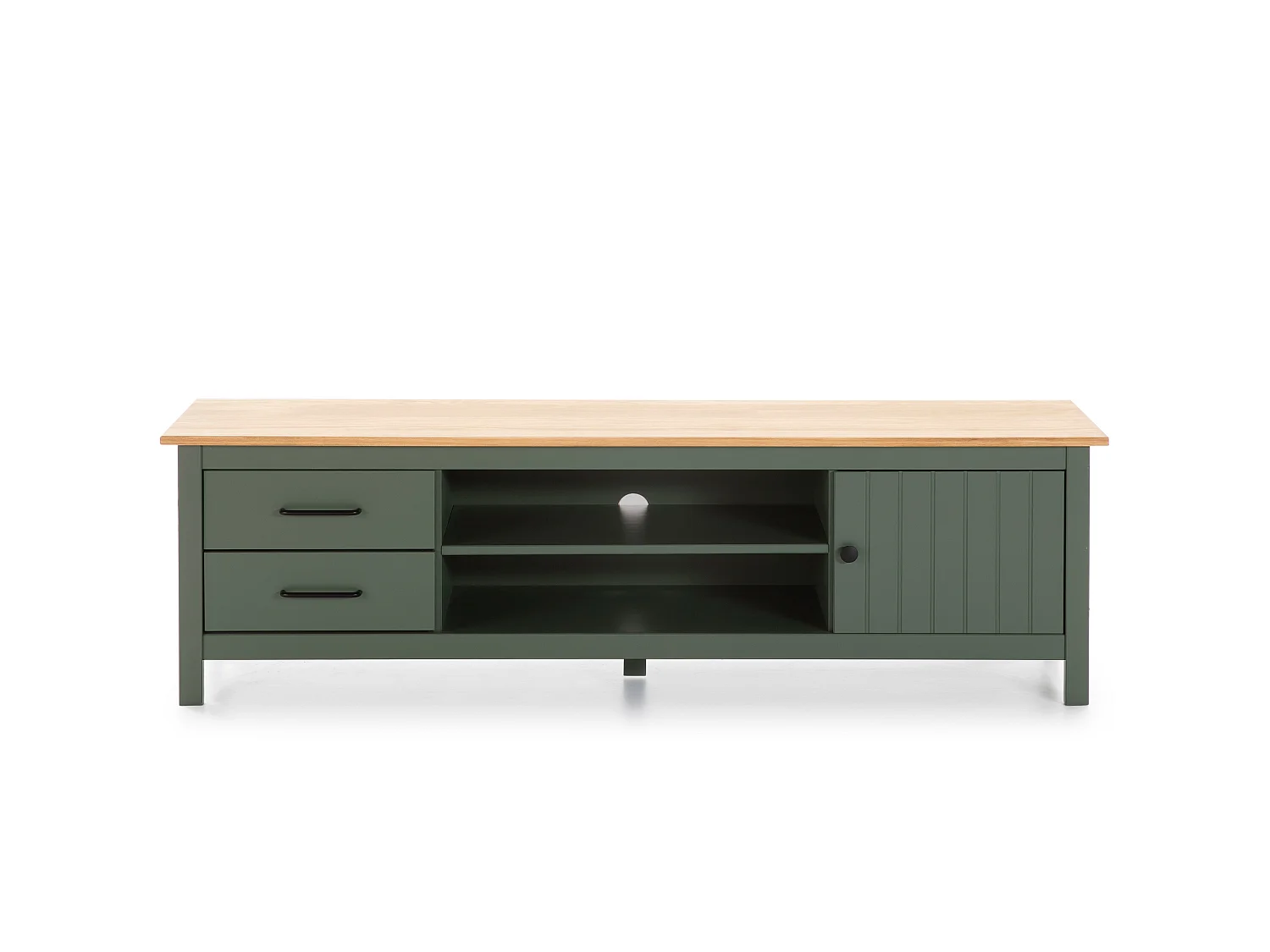 Meuble TV 1 porte 2 tiroirs en bois massif vert L158xH47 cm - Ida