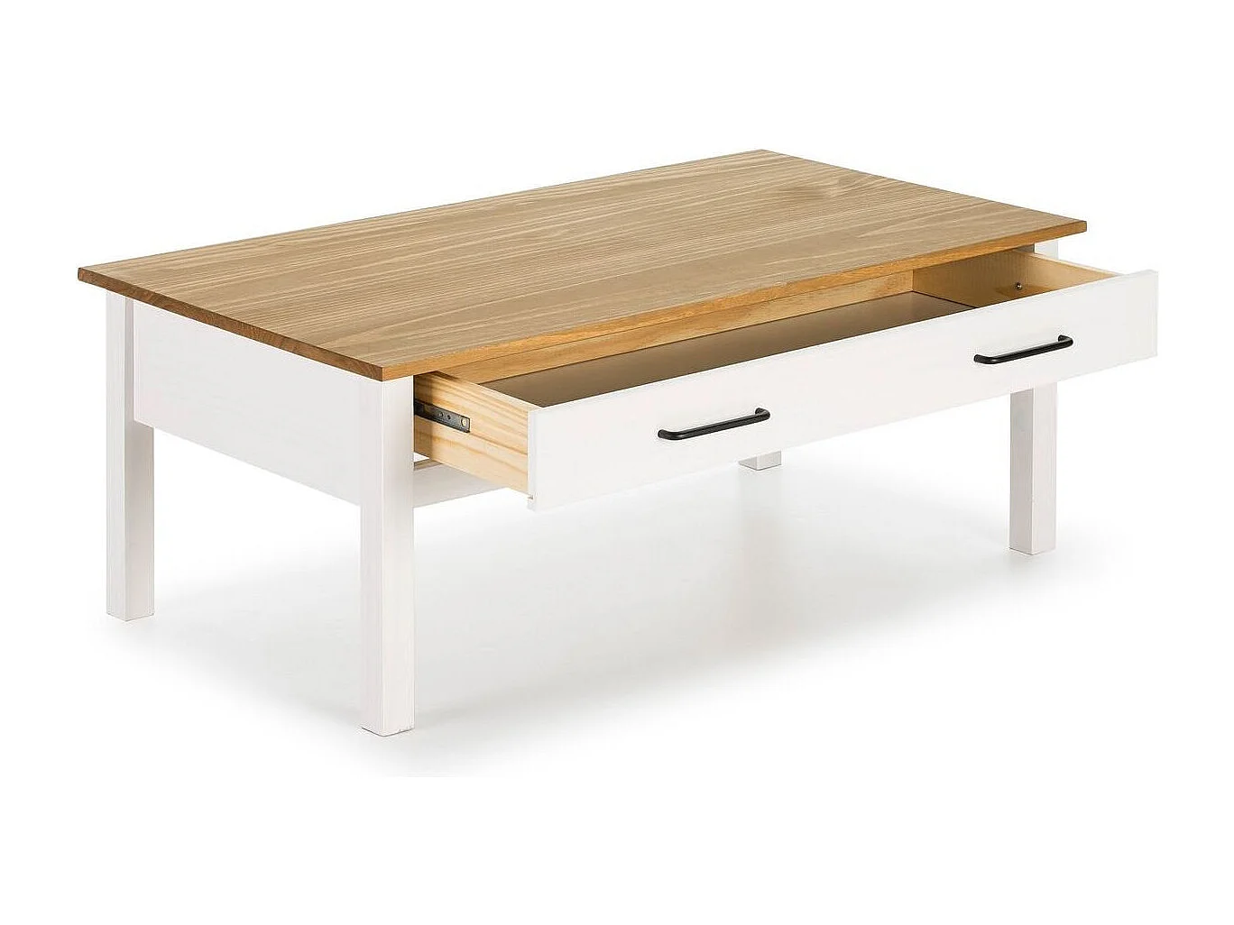 Table basse 1 tiroir en pin massif / blanc 100 cm - Ida