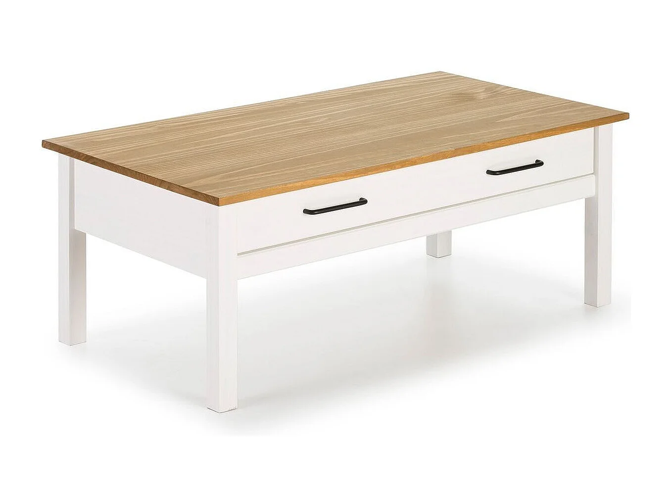 Table basse 1 tiroir en pin massif / blanc 100 cm - Ida