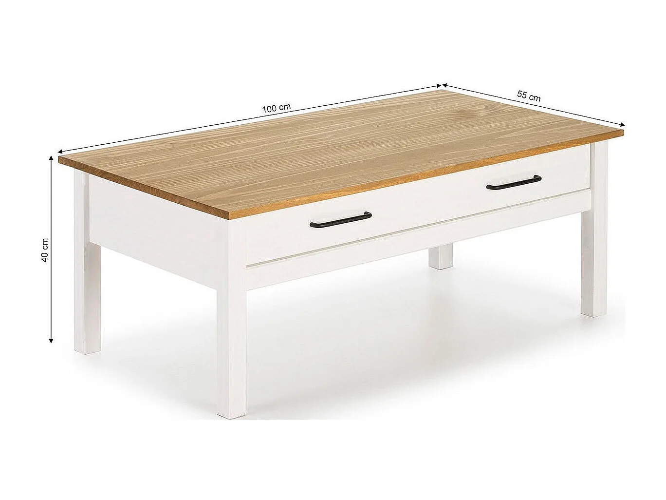 Table basse 1 tiroir en pin massif / blanc 100 cm - Ida