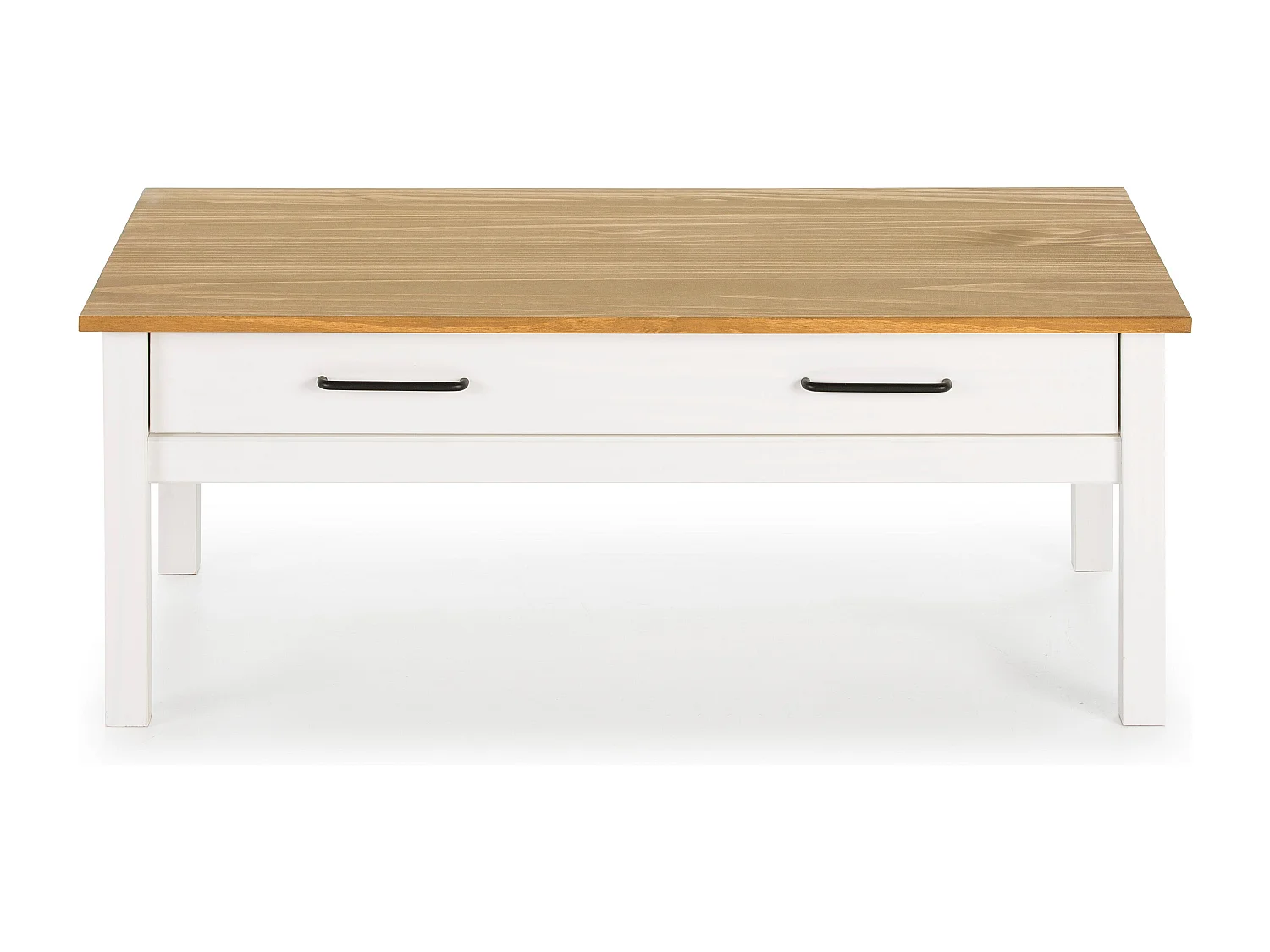 Table basse 1 tiroir en pin massif / blanc 100 cm - Ida