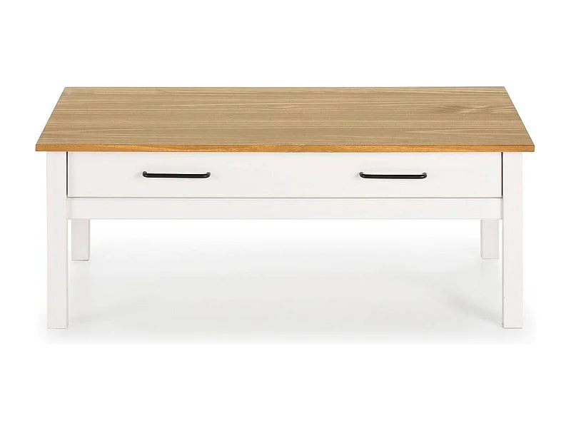 Table basse 1 tiroir en pin massif / blanc 100 cm - Ida