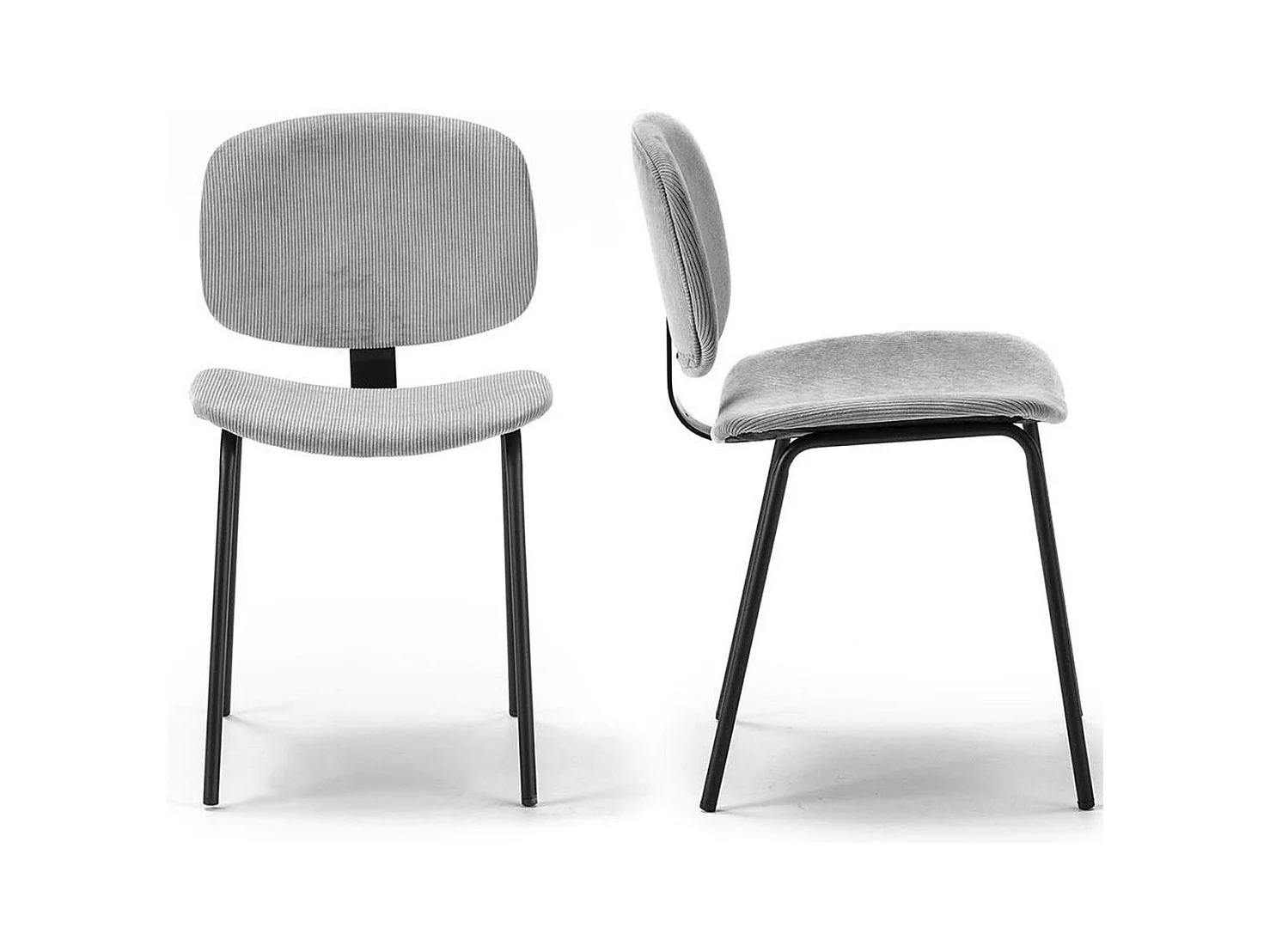 Lot de 2 chaises en velours côtelé beige piètement noir - Liv