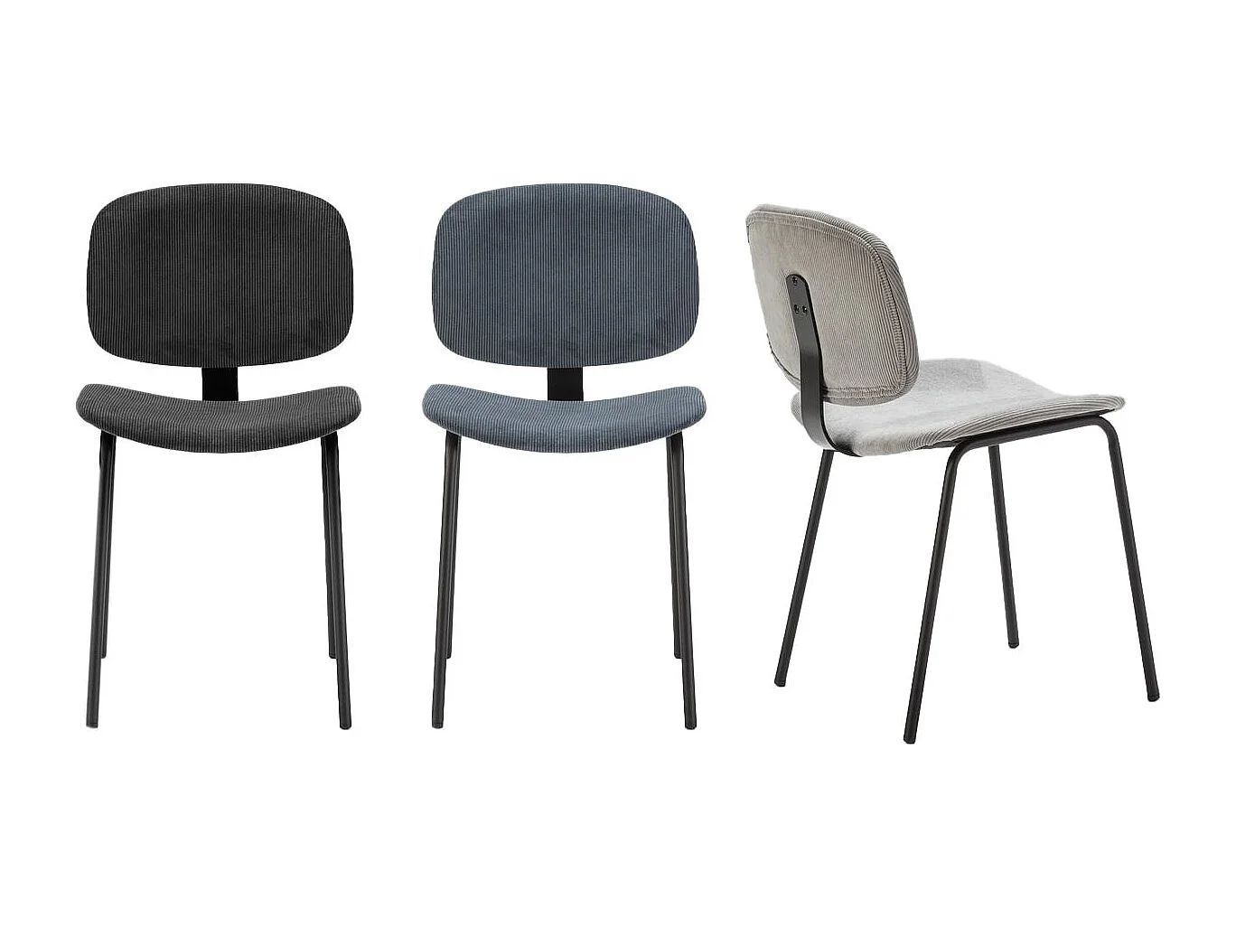 Lot de 2 chaises en velours côtelé beige piètement noir - Liv