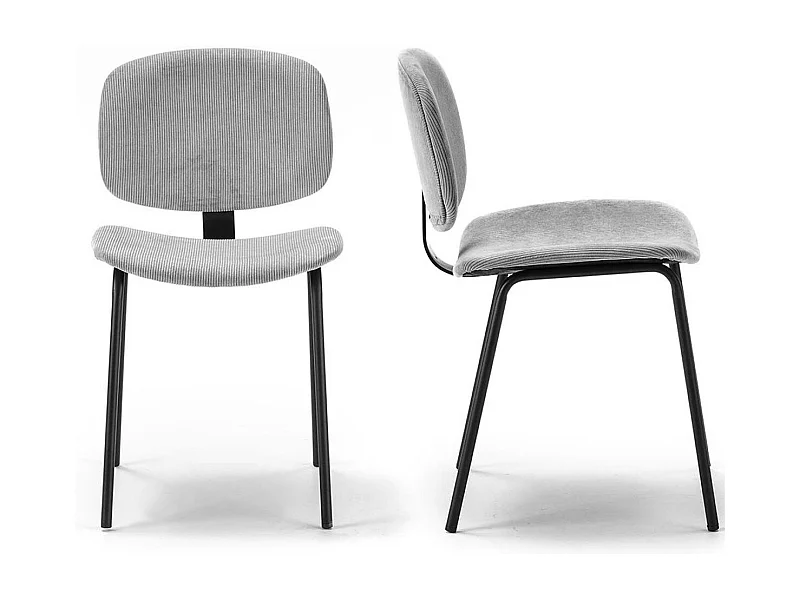 Lot de 2 chaises en velours côtelé beige piètement noir - Liv