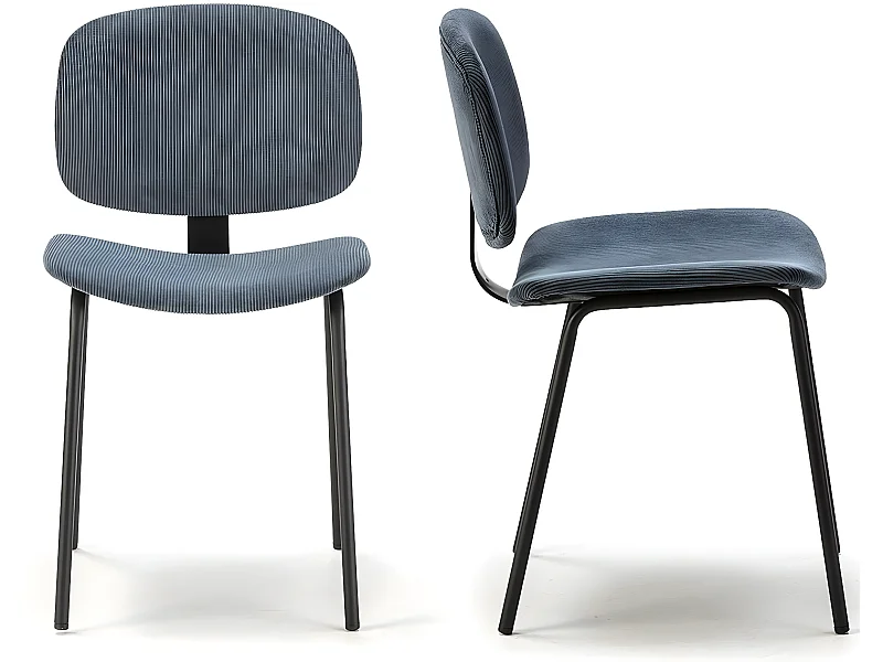Lot de 2 chaises en velours côtelé bleu piètement noir - Liv