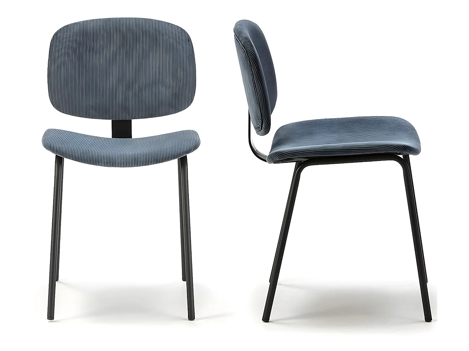 Lot de 2 chaises en velours côtelé bleu piètement noir - Liv