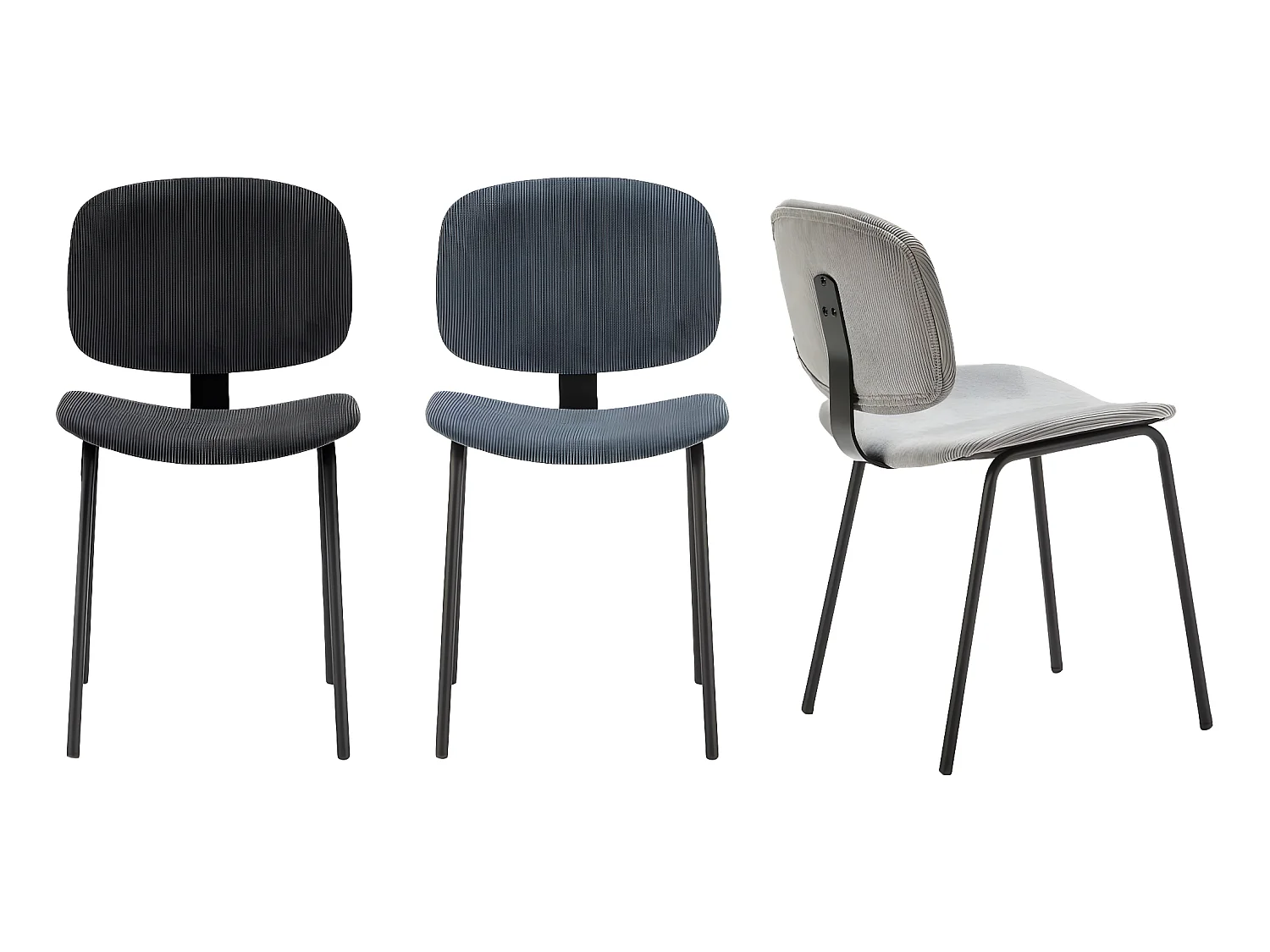 Lot de 2 chaises en velours côtelé bleu piètement noir - Liv