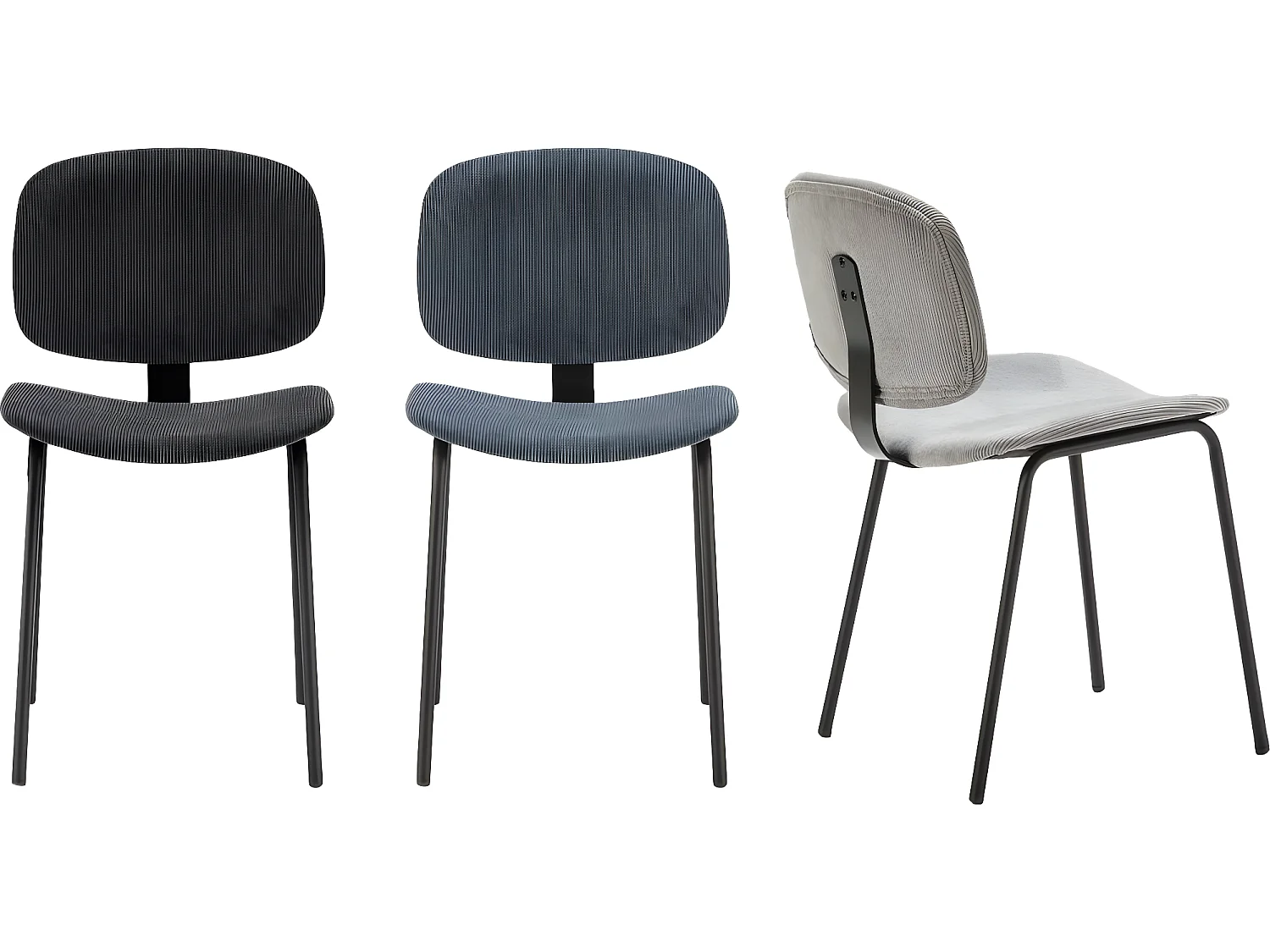 Lot de 2 chaises en velours côtelé bleu piètement noir - Liv