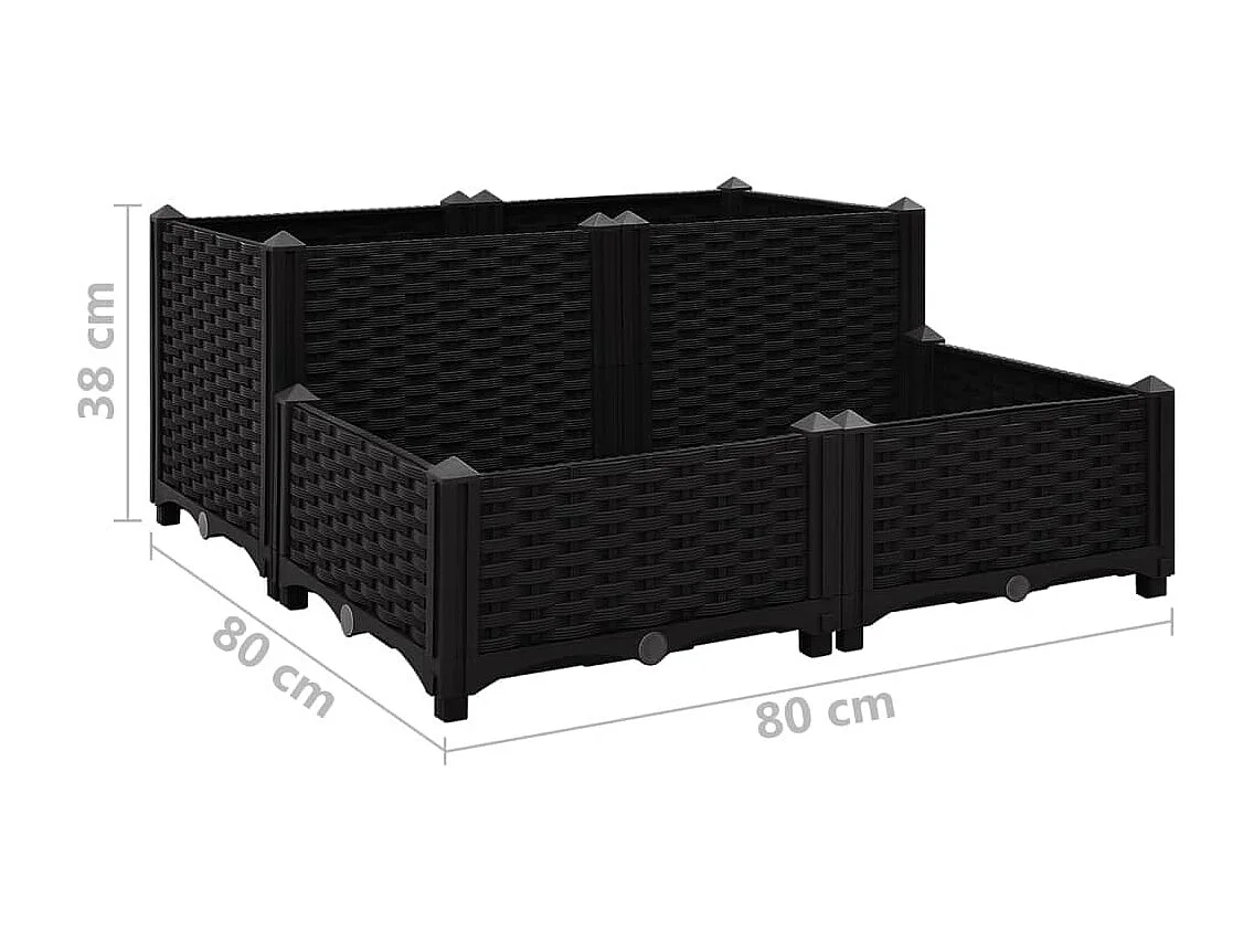 Macetero elevado jardinera macetero bancal jardín balcón terraza exterior 80 x 80 x 38 cm polipropileno negro 02_0000958