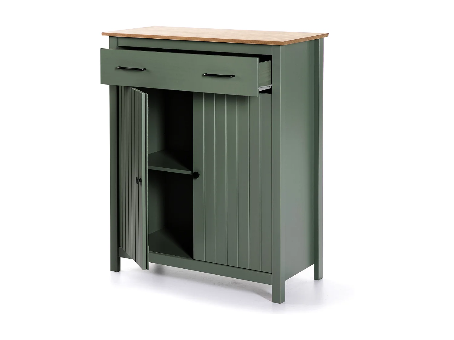 Buffet 2 portes 1 tiroir en bois massif vert L90xH110 cm - Ida