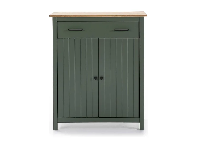 Buffet 2 portes 1 tiroir en bois massif vert L90xH110 cm - Ida