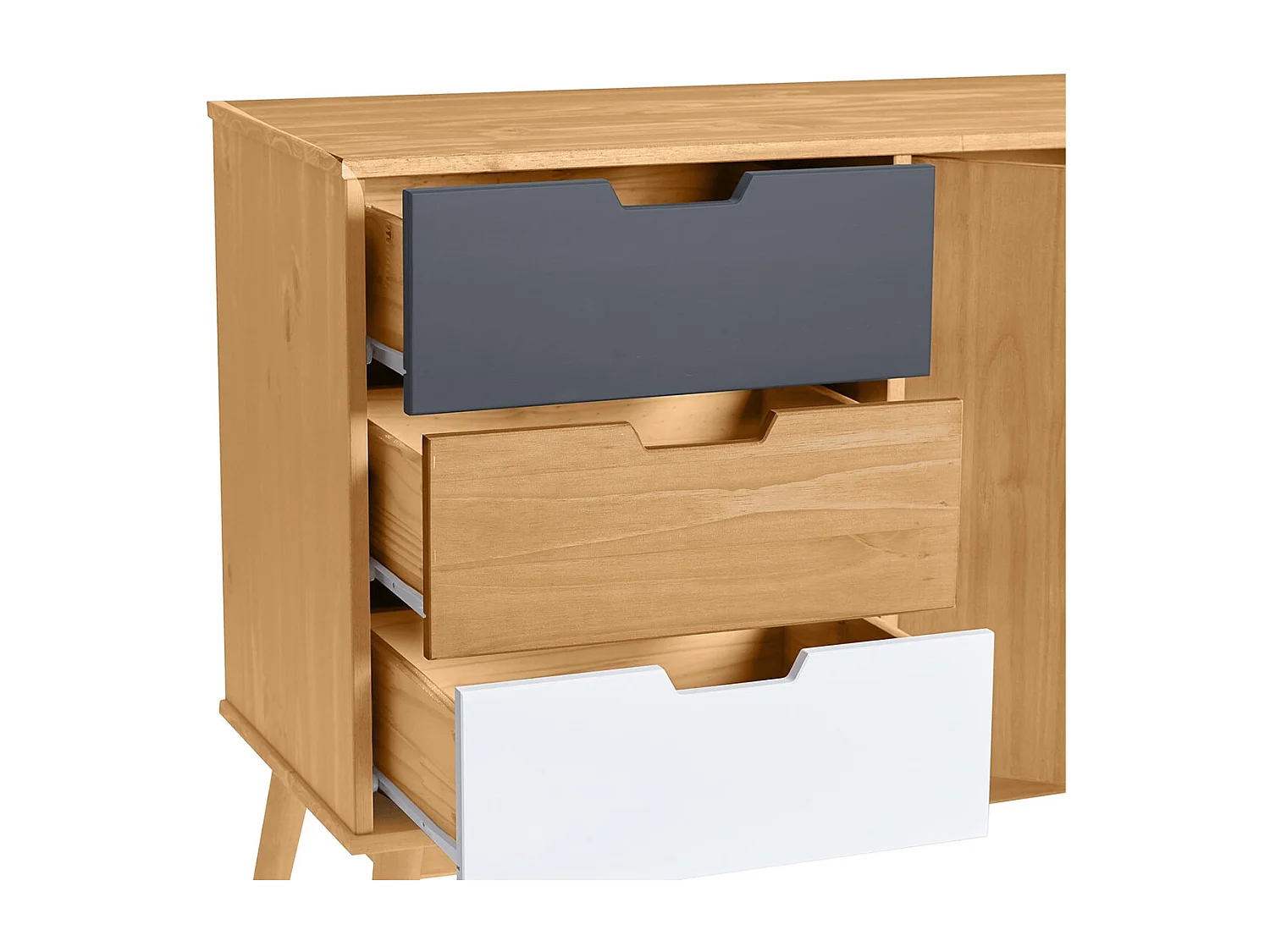 Buffet 2 portes 3 tiroirs pin massif / blanc / gris 140 cm - Davi